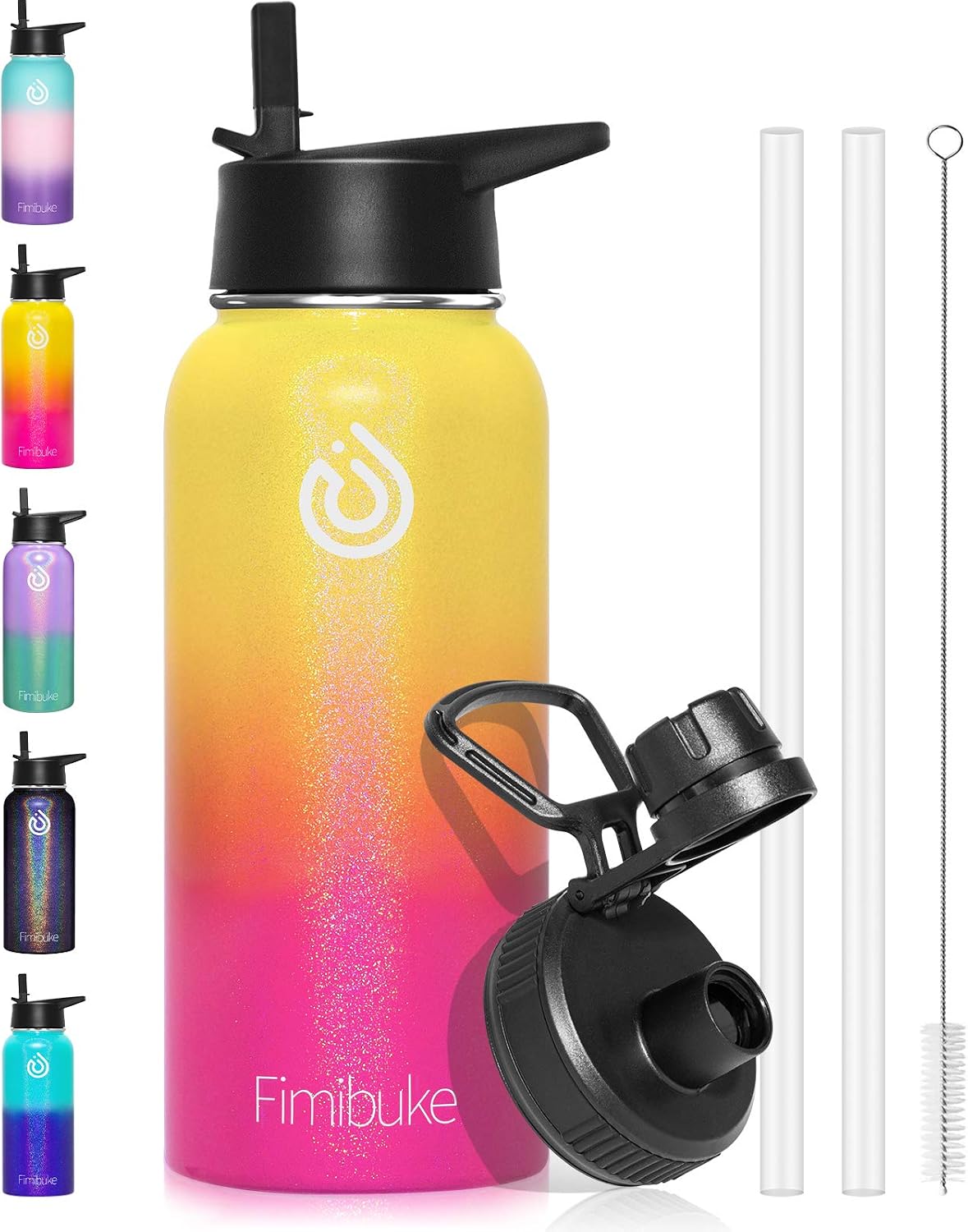 Kids Insulated Water Bottle - 14oz BPA-FREE Double Wall Vacuum Travel Tumbler 18/8 Stainless Steel Carton Kids Cup with Straw to Keep Hot/Cold Leak Proof Cute Metal Water Bottle for School Boys Girls (32OZ, A2:Glitter Sunset)