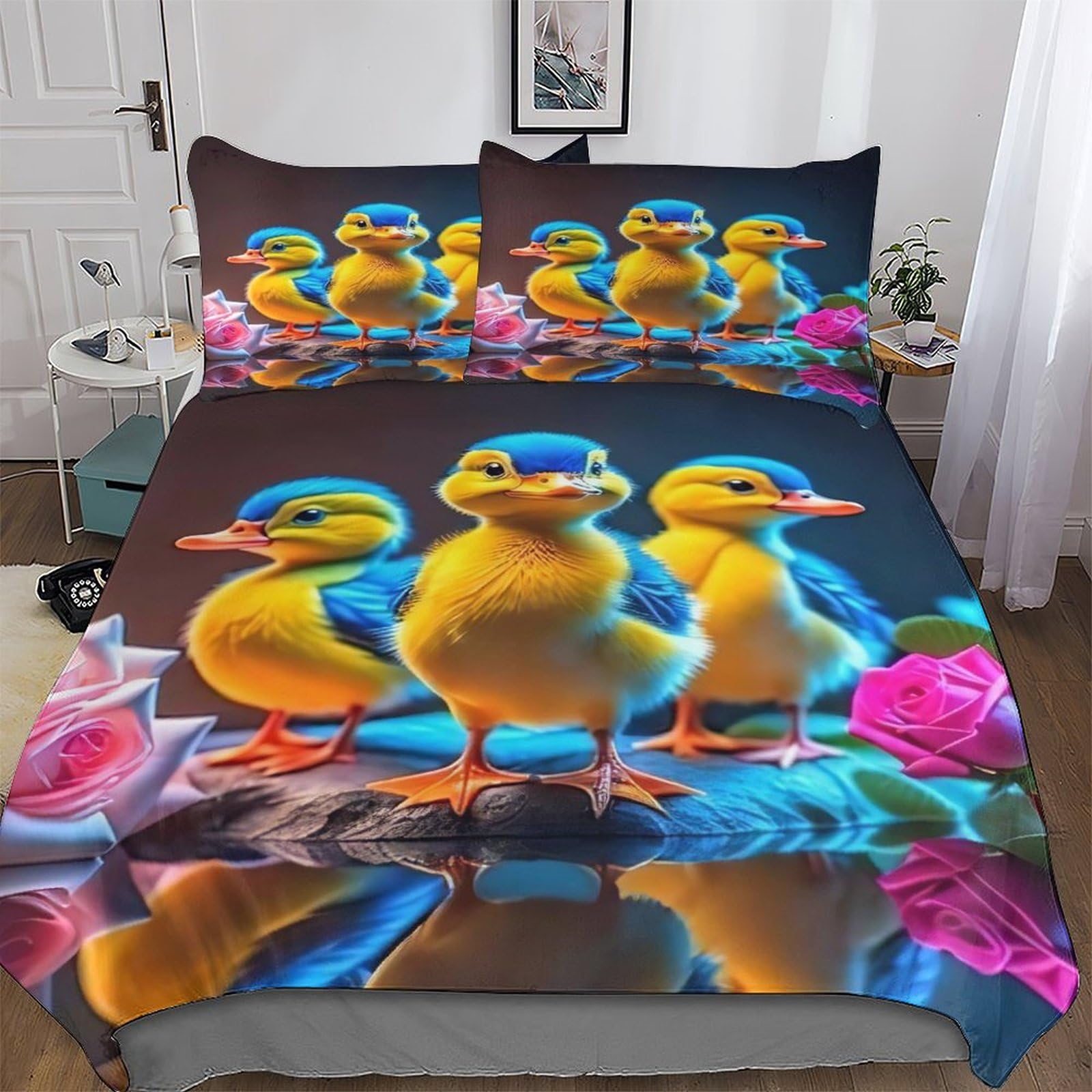 GGJJTT Little Yellow Duck Bedding Sets with Pillowcase Soft Duvet Cover Microfiber 3Pcs Set Quilt Cover for Kids Adult Comforter Cover Double 200x200cm
