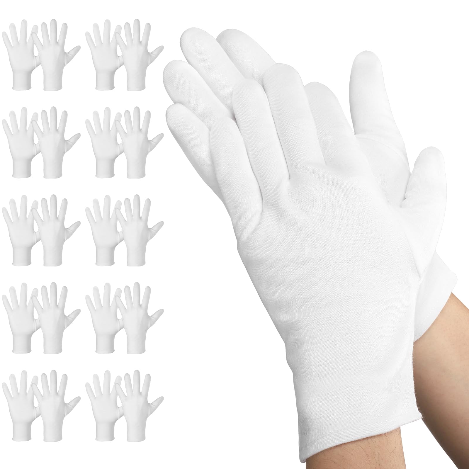 Einfa Cotton Gloves, 20 Pieces White Protective Glove for Work L 25CM