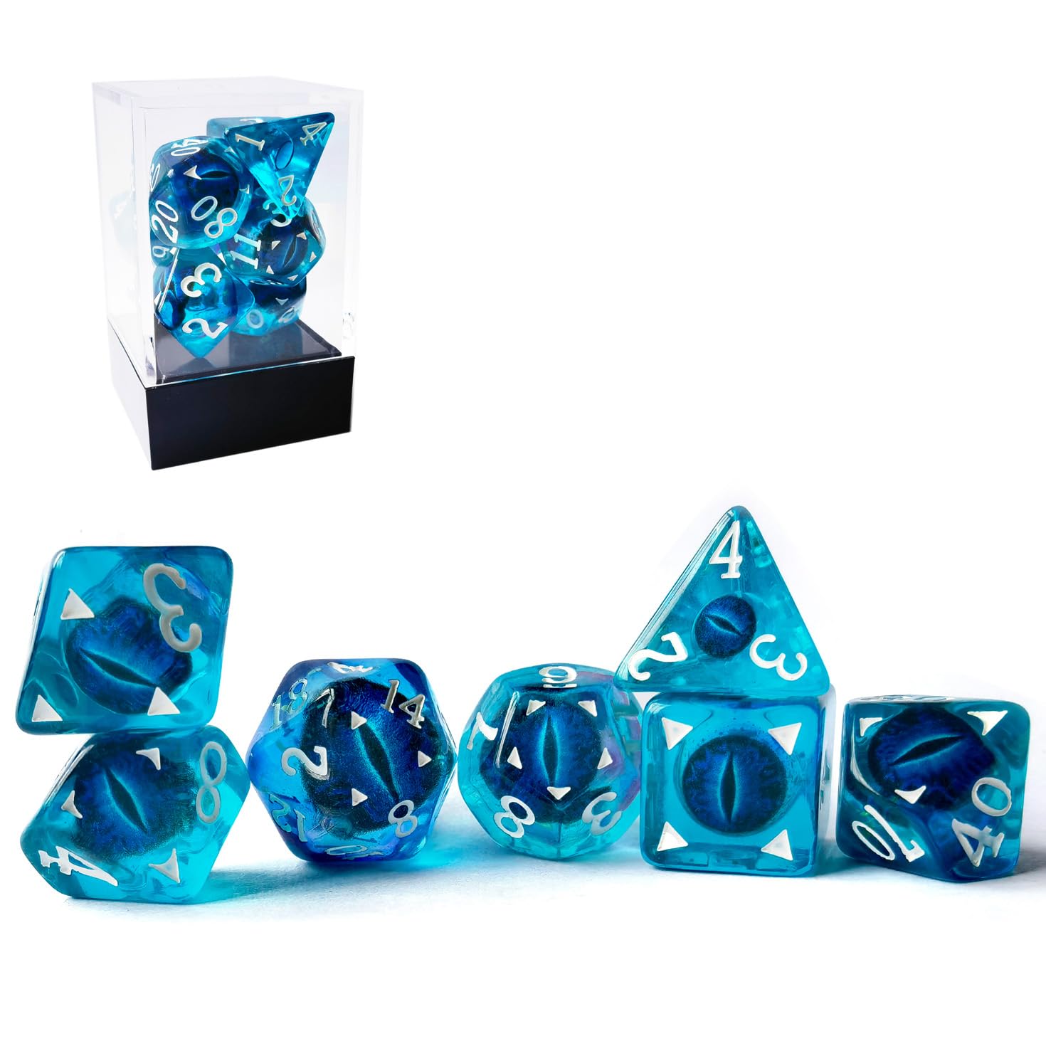 Bescon Dragon Eye RPG Dice Set of 7, Dragon Eye Polyhedral Dice, Blue Eye Set