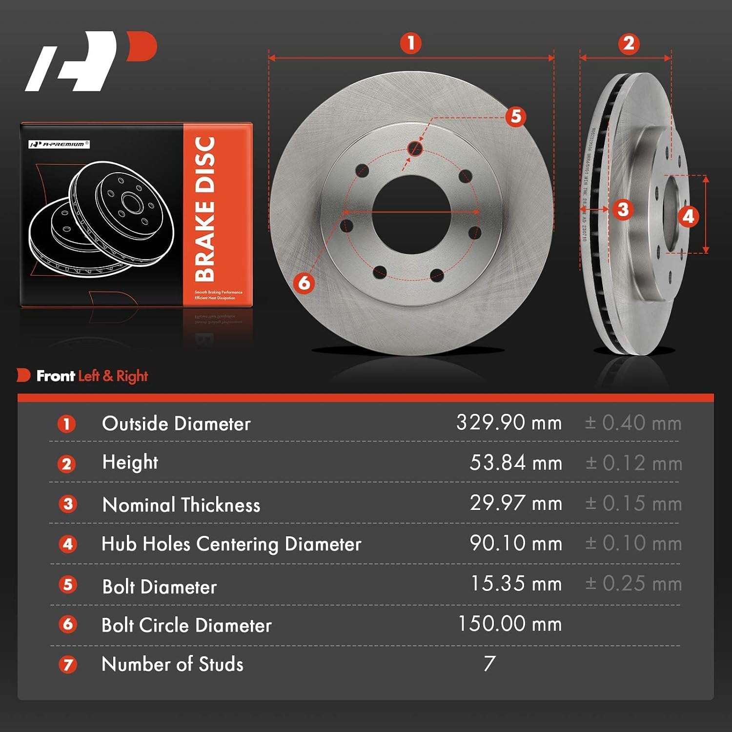 A-Premium 12.99 inch (330mm) Front Vented Disc Brake Rotors Compatible with Select Ford & Lincoln Models - F-150 F150 2004-2008, Mark LT 2006-2008, 2-PC Set