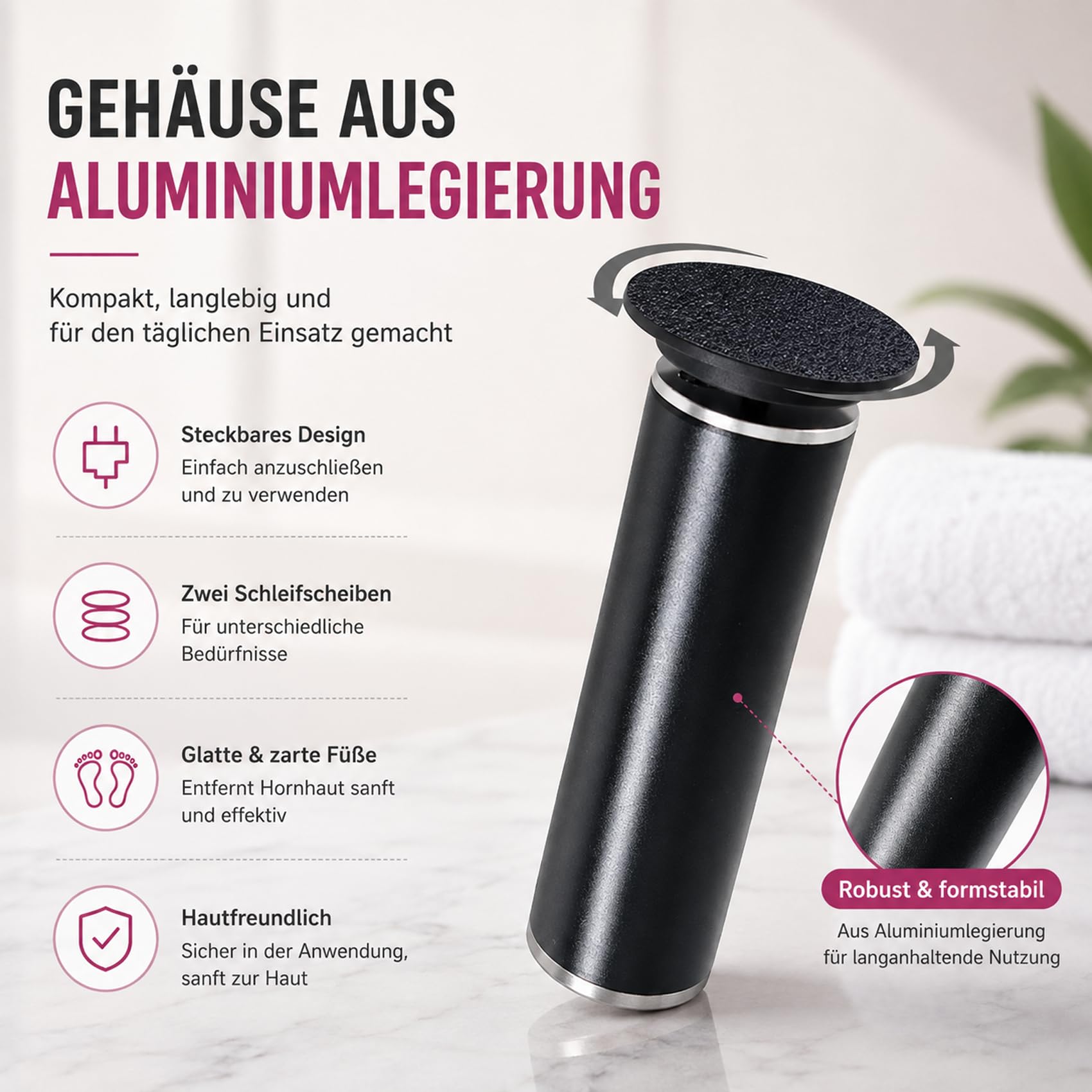 2027 NEU Electric Foot Callus Remover, FußSchleifer mit 60 Schleifscheiben, Stufenlose Geschwindigkeitsregelung für Abgestorbene Haut, Rissige Haut, Hornhaut (Schwarz+Silber)