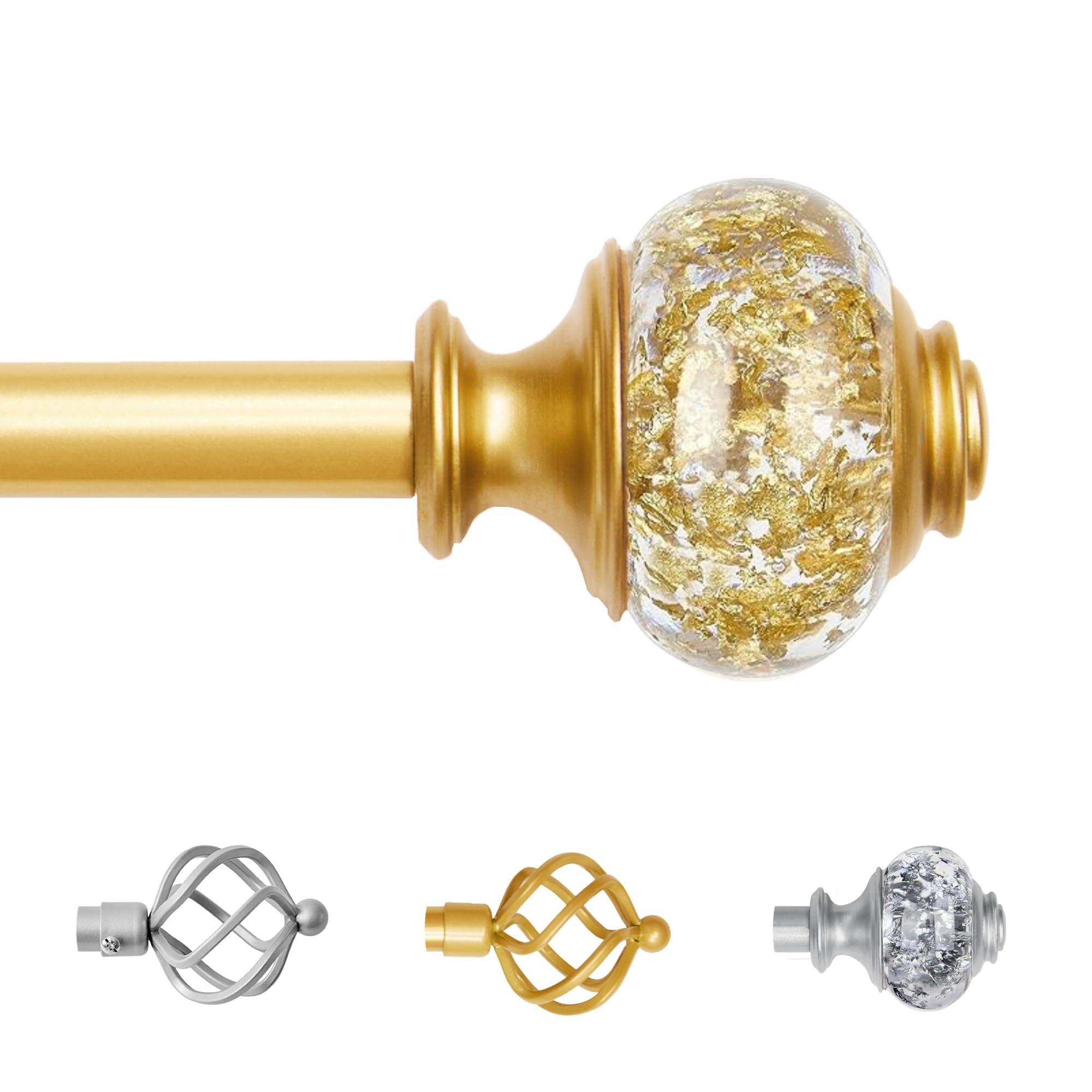 Sharpliving Gold Splicing Curtain Poles with Brackets 122 to 214 cm Long, 1 Set Heavy Duty Eyelet Curtain Pole with Decorative Glittering Golden Foil Finial for Patio Door, Living Room, Bedroom