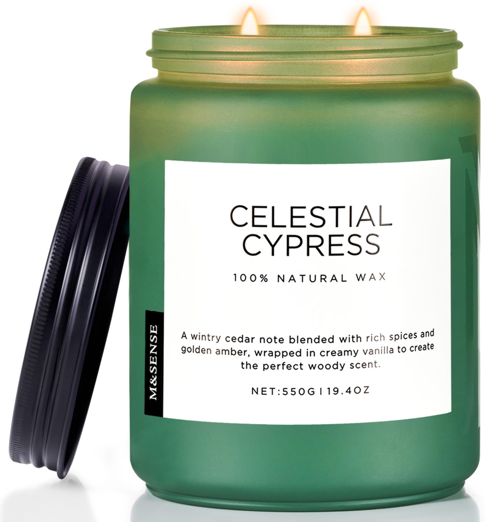 M&SENSE Bougie Parfumée Bois De Cèdre & Cardamome 900g – 110 Heures Combustion – Cire De Soja Naturelle En Bocal – Parfum Boisé Masculin Élégant