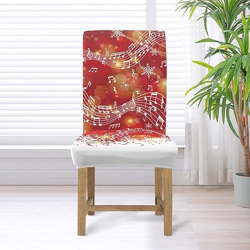 Miniatura 5 de HUGS IDEA Christmas Seat Covers for Dining Room Chairs Set of 6 Music Notes Stretch Chair Slipcovers Protector Removable and Washable Kitchen Dining