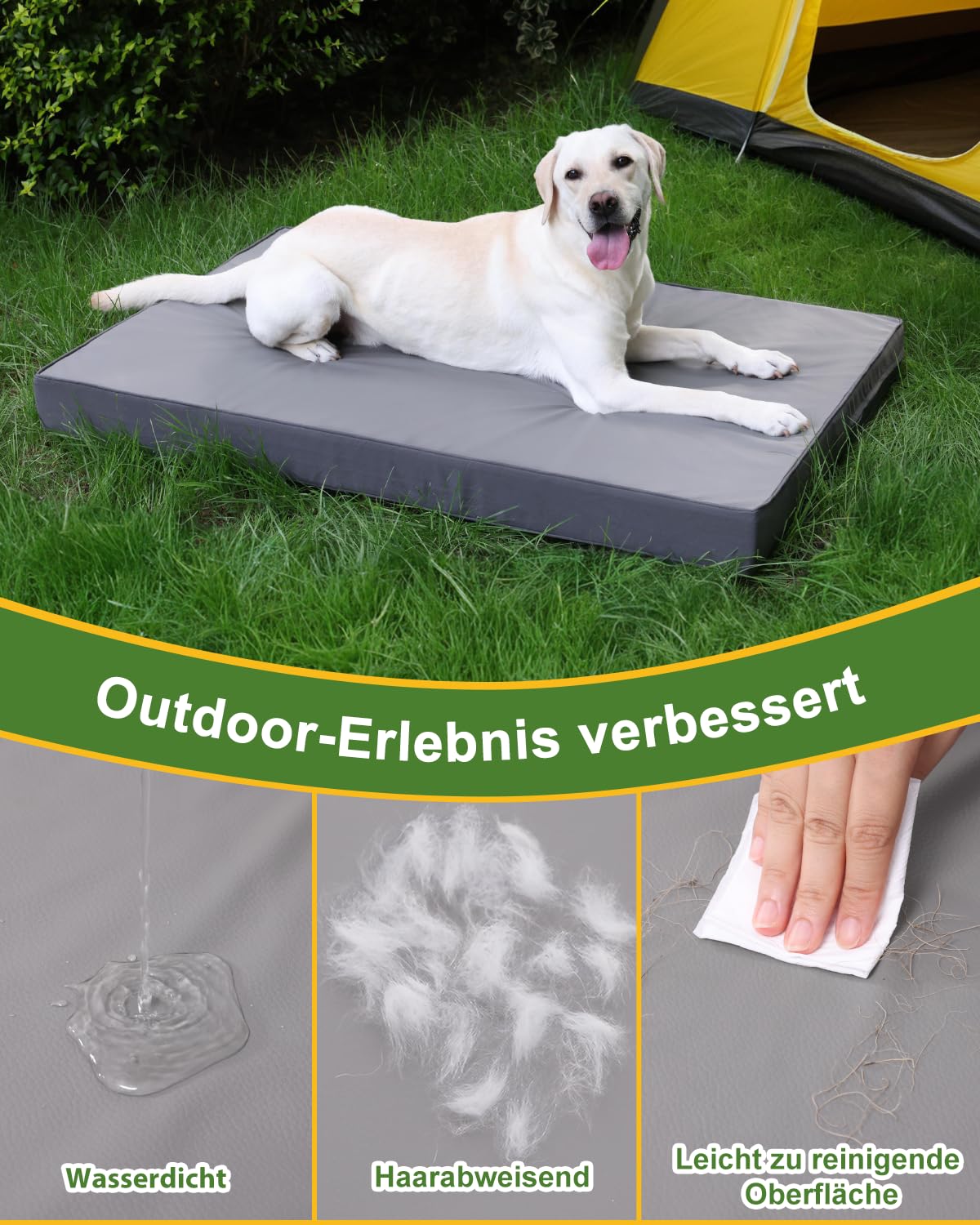 Orthopädisches Hundebett Grosse Hunde 104x68cm,Abnehmbare Wassericht Kunstleder-Hülle Hundekissen Hundematratze für große Hunde,Komfortable & Kühlende Für Innen- Und Außenbereich,Grau