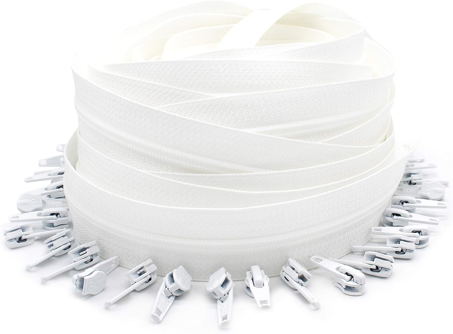 15 Yards of YKK Zipper Chain~ 4.5 Coil~ White~Made in USA~ 30 Auto YKK Sliders
