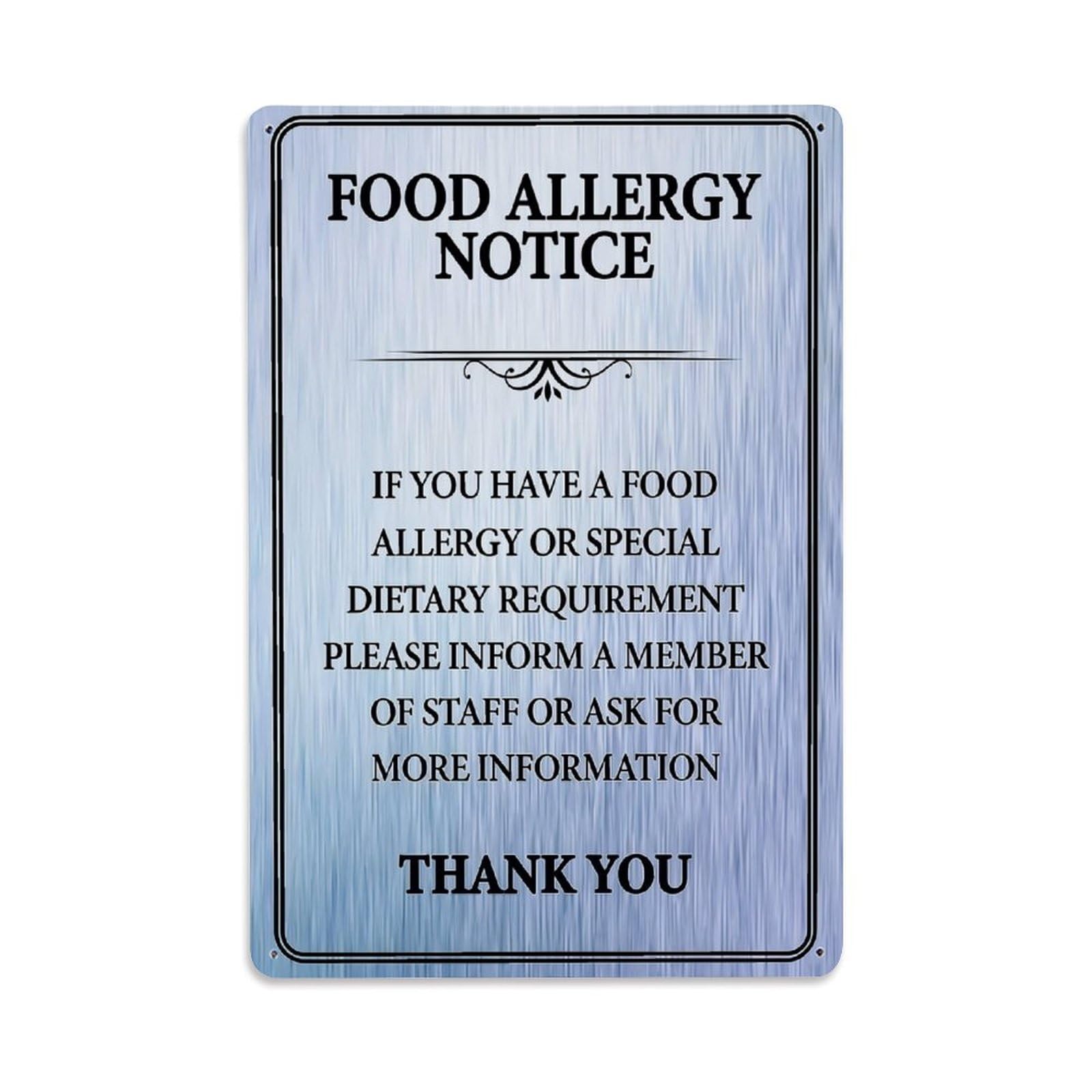 Nestemfo Vintage Food Allergy Notice Sign Tin Sign Metal Sign, Living Room,Bar, Home, Bedroom Wall Decor,Retro Metal Poster 8X12 Inches