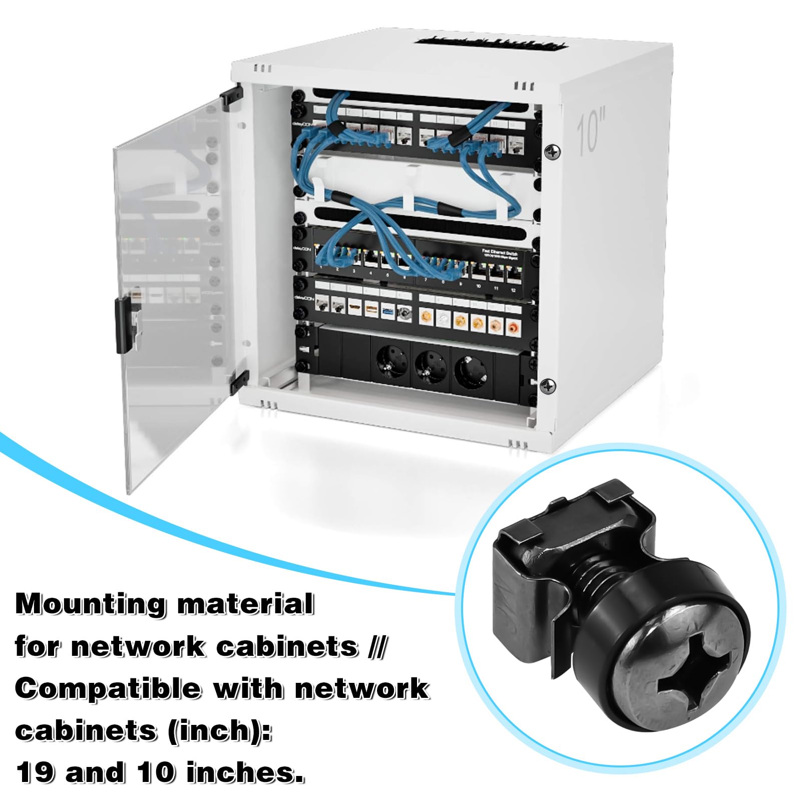 LANSKYLAN 100 Pezzi Set di Viti con Gabbia M6*16 Viti a Rack per Armadietto di Rete Dadi Ingabbiati in Acciaio al Carbonio Dado per Installazione su Rack per Armadi di Rete Scaffale Armadi di Server