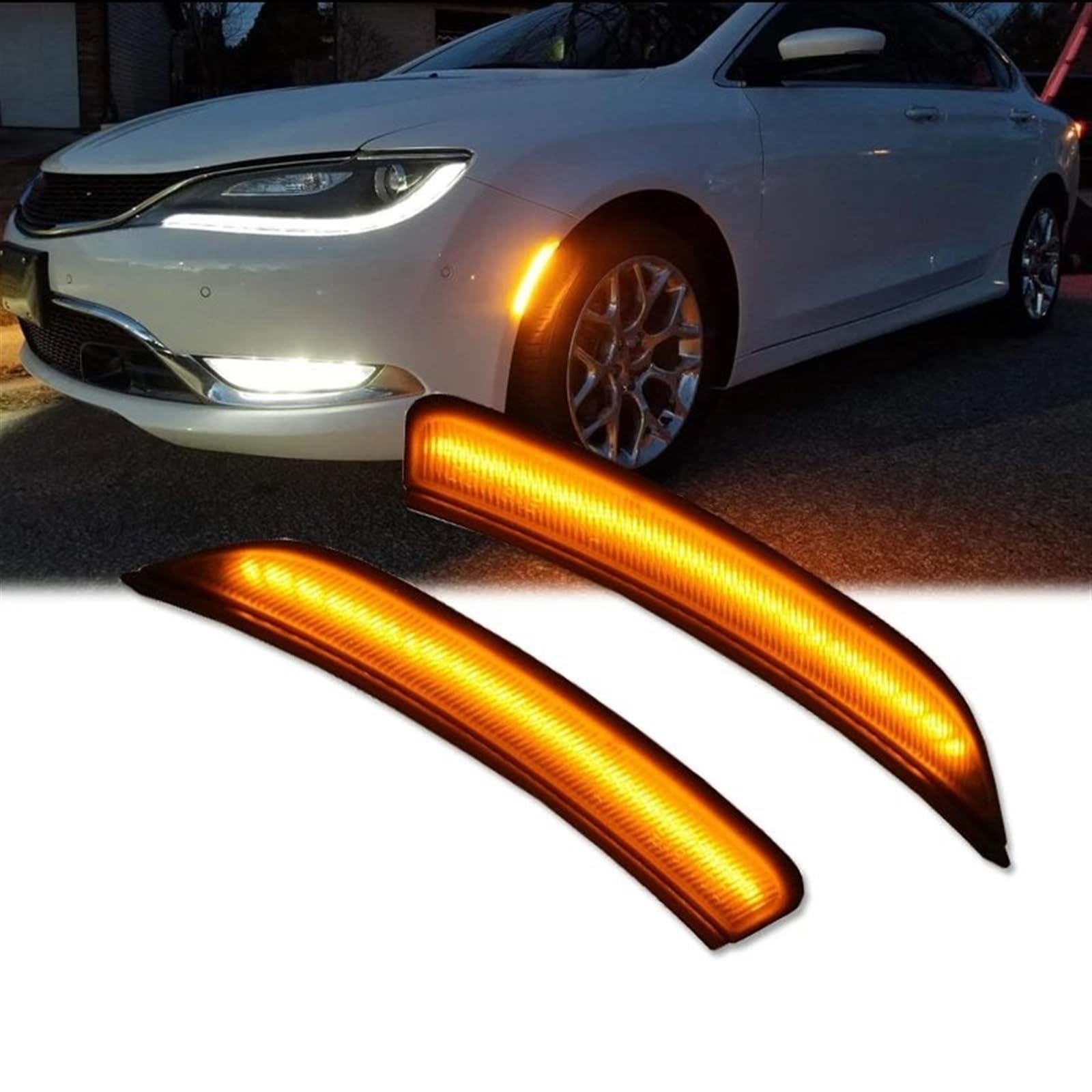 FFOCCO Intermitentes Dinamicos LED Para Chrysler 200 T10 luz de posición lateral delantera ámbar reemplazar luces de estacionamiento OEM/luz de señal de giro 12V 68206449AA 2015-2017 (Color : Amber)