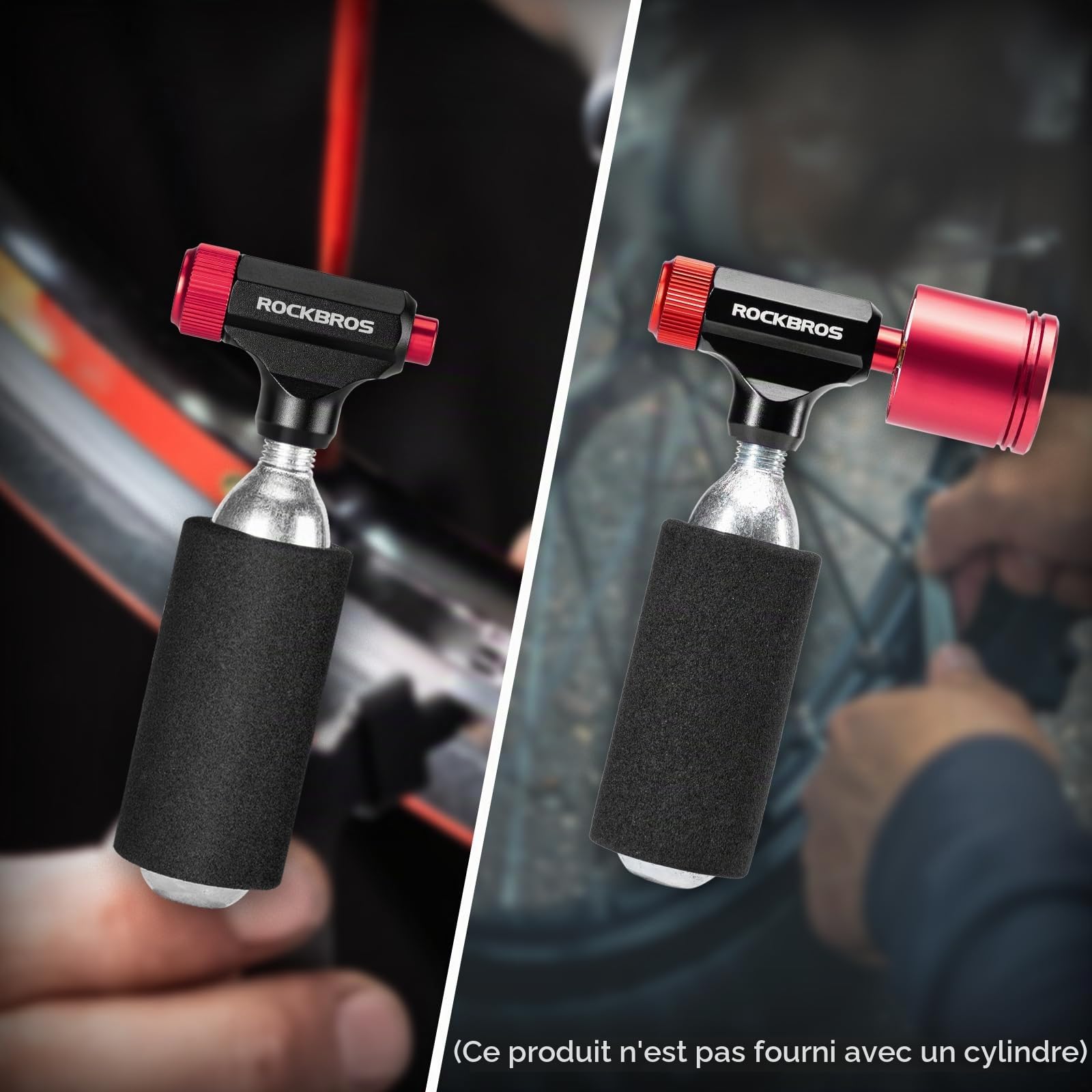 ROCKBROS Mini Pompe À Cartouches De Vélo avec CO2 pour Presta et Schrader Ventilateurs, Gonflage Rapide De Pneu pour VTT, Vélo De Route et Gravel