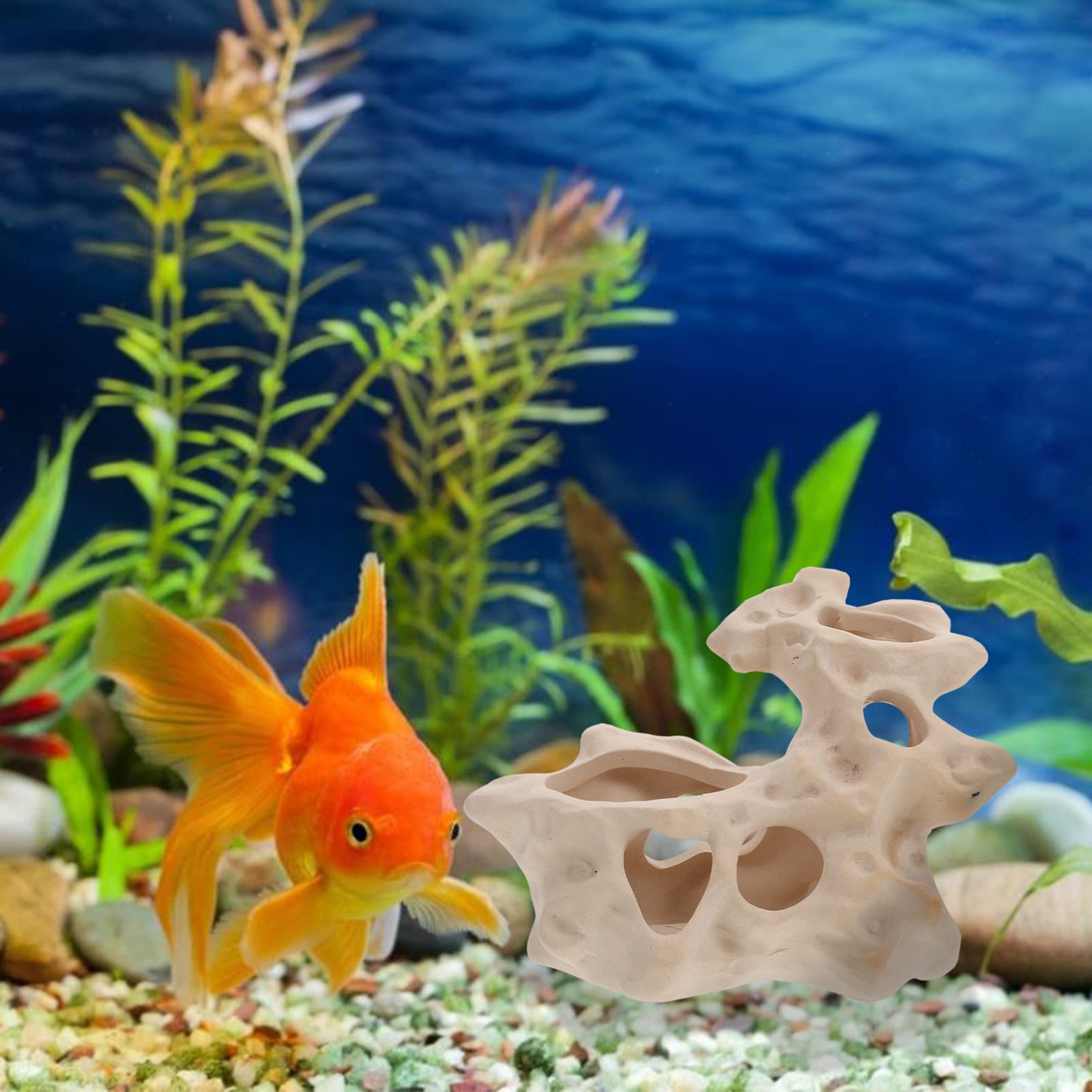 Yardwe 2St Aquarium Landschaftsgestaltung Flucht Panzer Lüfter Luft Wasser Teich Buntbarsch Keramik Figuren Aquarium Zubehör Keramik Dekoration -Ornamente Dekoration Beige