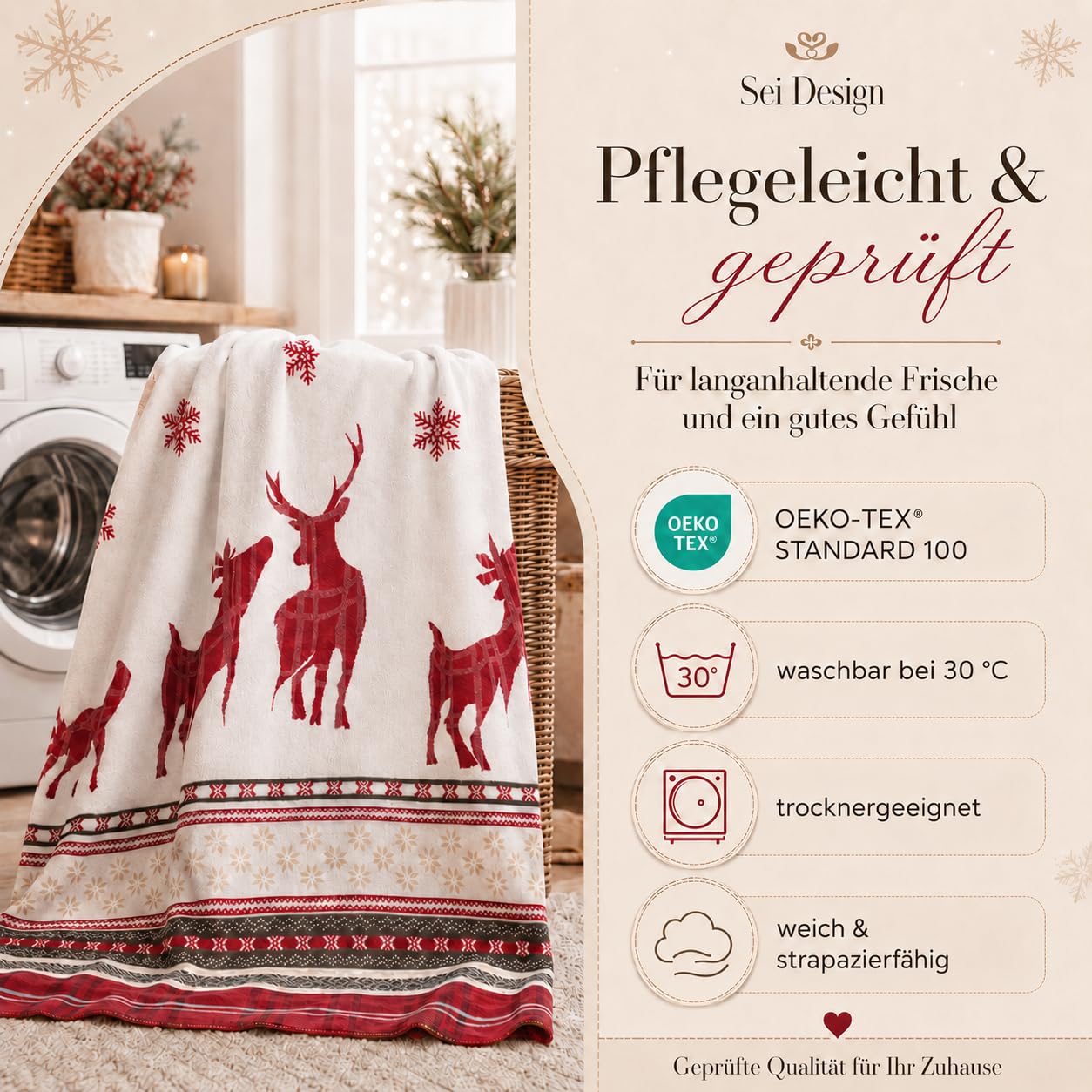 sei Design Weihnachts Kuscheldecke 150x200 Weihnachten Fleece Decke X-Mas Winterdecke Wohndecke Weiche Dicke Decke mit Weihnachtsmotiv als Sofadecke Couchdecke Überwürfe Plaid Weihnachtsdeko