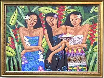 バリ絵画:title バリ島の少女と漁 バリ絵画:title バリ島の少女と漁 バリ絵画:title バリ島の少女