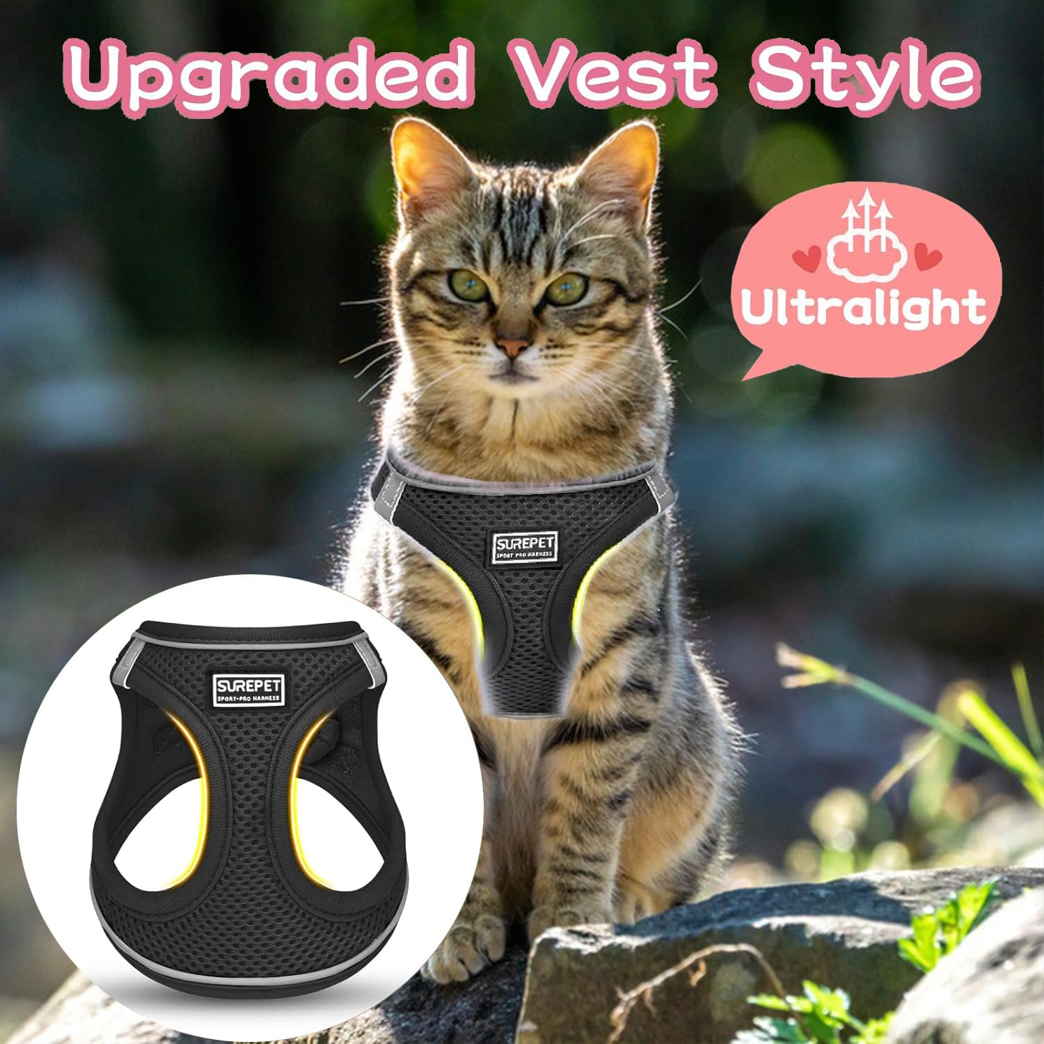 cat harness with leash Cat Harness and Leash Set for Walking, Escape Proof Soft Adjustable Ve