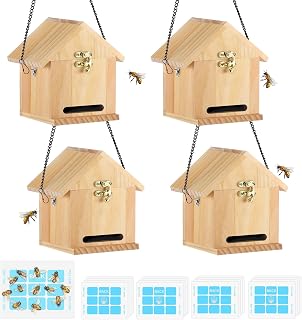 4 Sets Carpenter Bee Trap for Outside Wasp Traps Outdoor Hanging with Sticky Traps Carpenter Included 4 Bee Trap and 16 Refills for Wasps Mud Daubers Outdoor for Garden