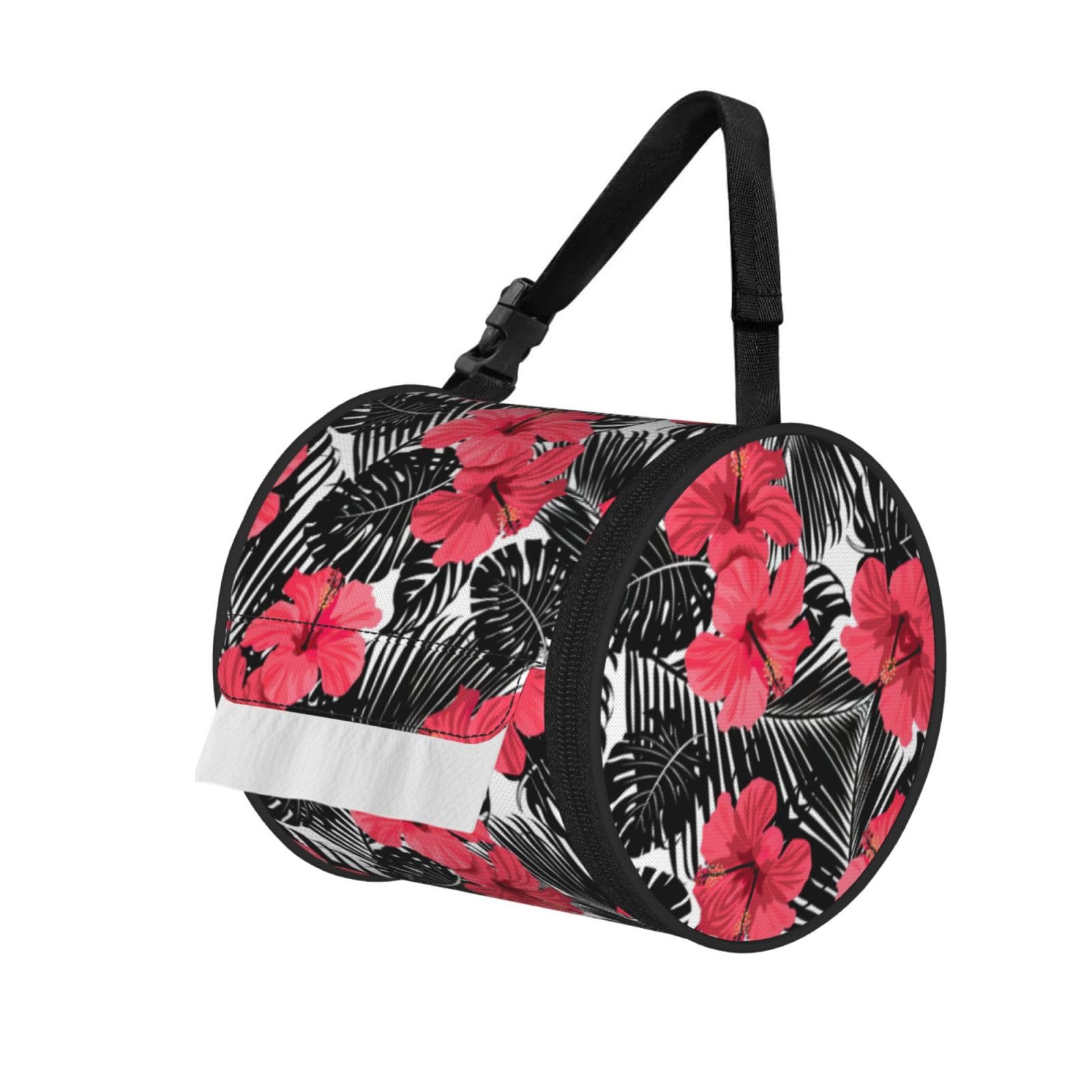 Red Hibiscus Printed Roll Paper Carrier Bag, Foldable Oxford Cloth Tissue Case for Camping Hiking Backpack