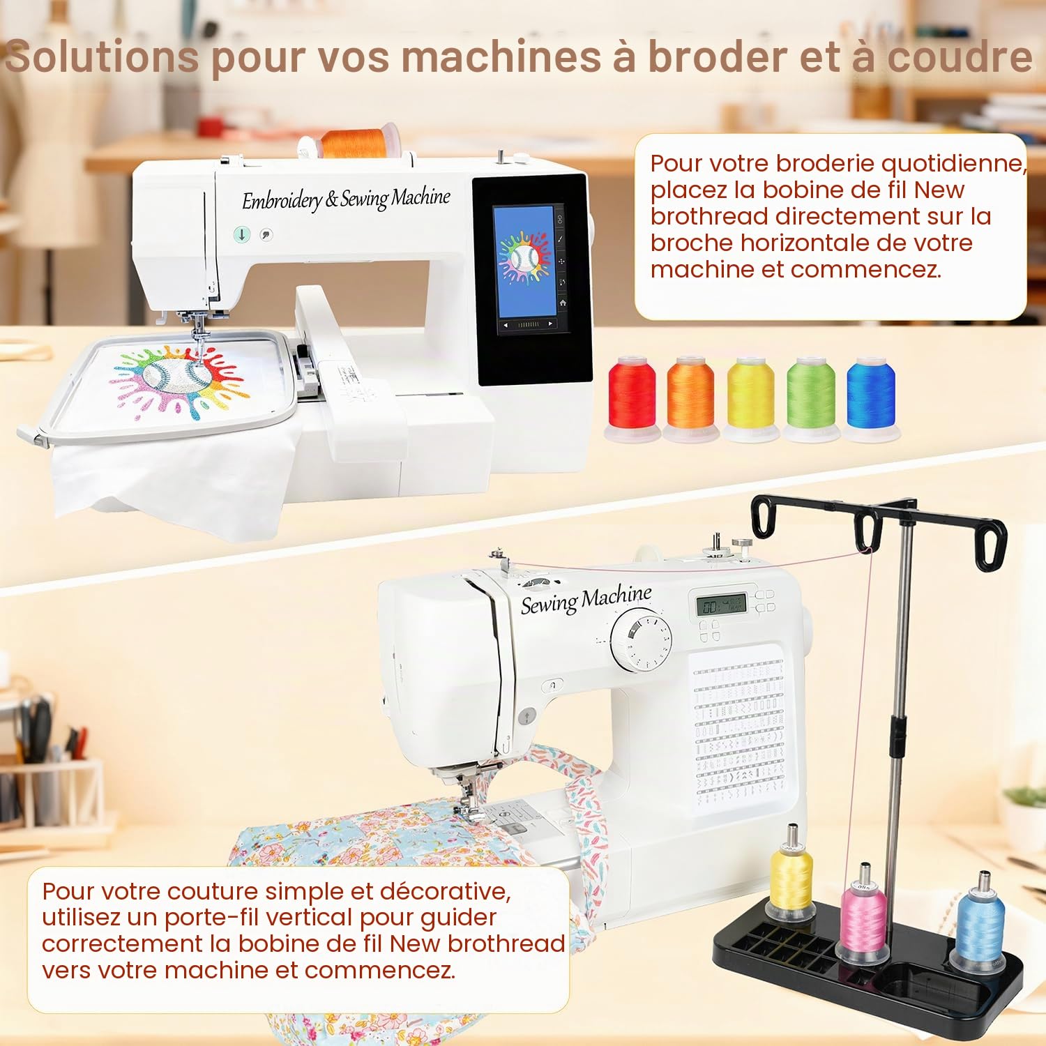 New brothread 80 Couleurs 100% Polyester Kit de Fil de Broder Machine 500m - Couleurs compatibles avec les couleurs Janome et Robison-Anton