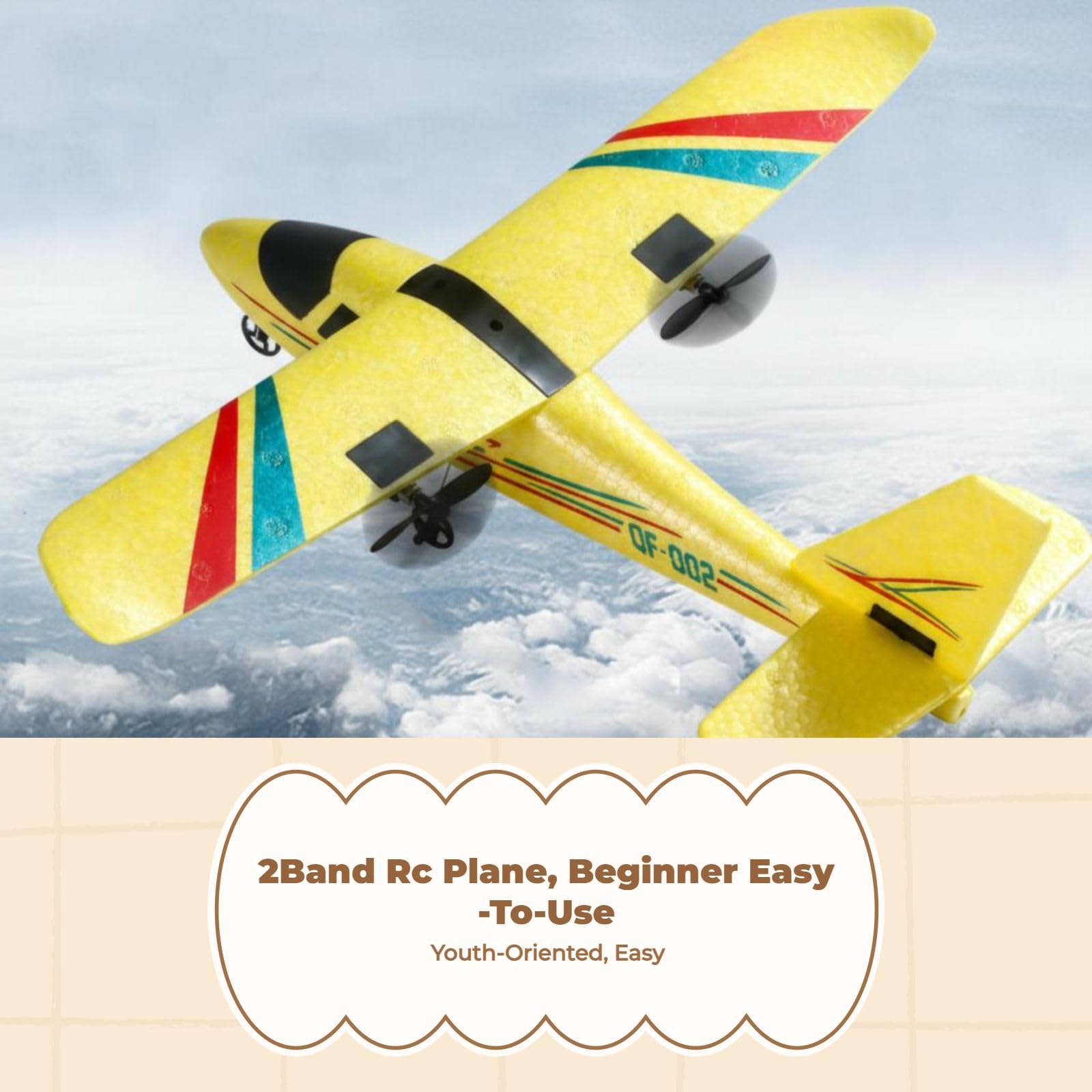 Harilla RC-Flugzeug, 15 Minuten, einfach zu fliegen, tragbar, 2-Kanal-RC-Segelflugzeug für Kinder, Anfänger, Erwachsene, Mädchen, Jungen, Geschenk, 1 Batterie Gelb