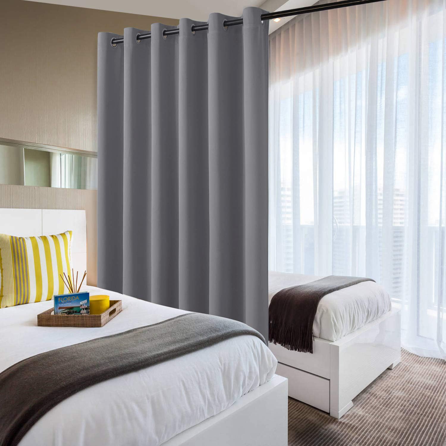 DWCN Cortinas Grises con Ojales, 243 x 304 cm, Opacas, Cortinas térmicas, protección contra el frío, Cortinas Opacas de protección Visual para salón, Dormitorio, Oficina, 1 Unidad