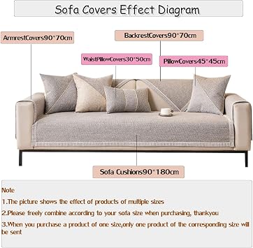 Modern Woven Cotton and Linen Sofa Cover, Couch Cover for Loveseat/3 Cushion/L Shaped/Chaise Lounge Couch/Sectional Couch,Anti-Slip Solid Sofa Slipcover (Beige,70 * 90cm/27.5 * 35.4in)