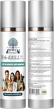 NWC Naturals Tri-Krill Oil Supplement for Dogs and Cats, Supports Joint, Brain, Reduces Scratching and Shedding, Air-Free Pump, Pure Antarctic Krill with Astaxanthin, Omega-3, DHA, EPA - 4 oz