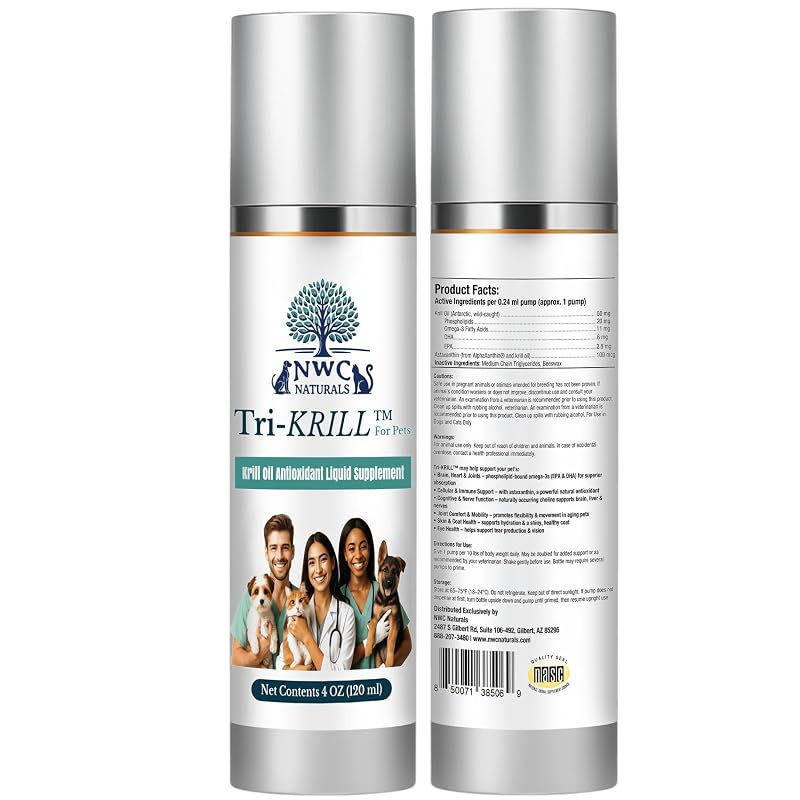 Suplemento de Óleo de Krill Antártico para Cães e Gatos NWC Naturals com Ômega 3, DHA, EPA e Astaxantina, 120 mL