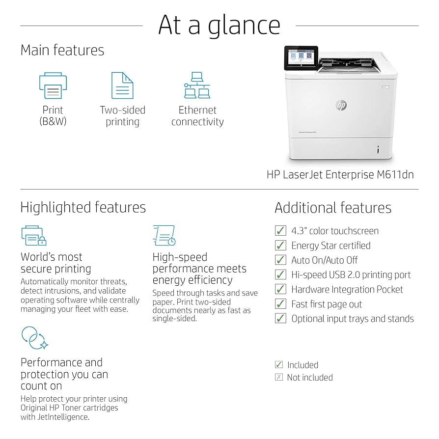 Amazon.com: HP Laserjet Enterprise M611dn Monochrome Duplex
