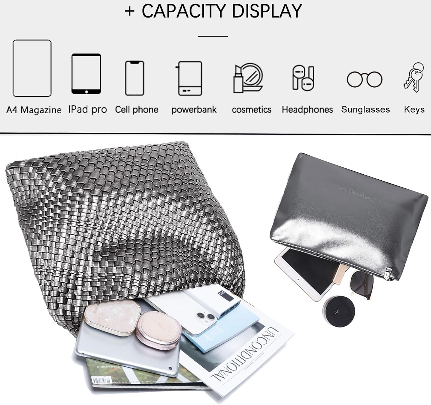 Women Vegan Leather Hand-Woven Tote Handbag Fashion Shoulder Top-handle Bag All-Match Underarm Bag with Purse - Image 5