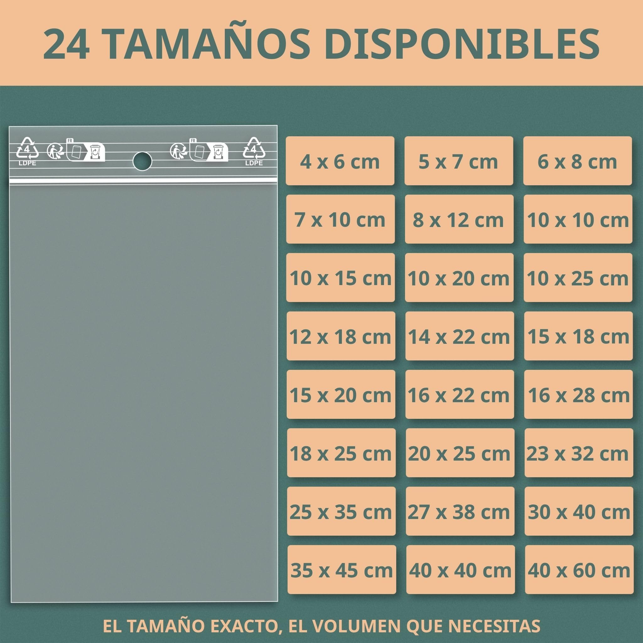 PACKY - Bolsas Zip 25x35 cm - 100 Unidades - Autocierre - Plástico Transparente - Alimentos
