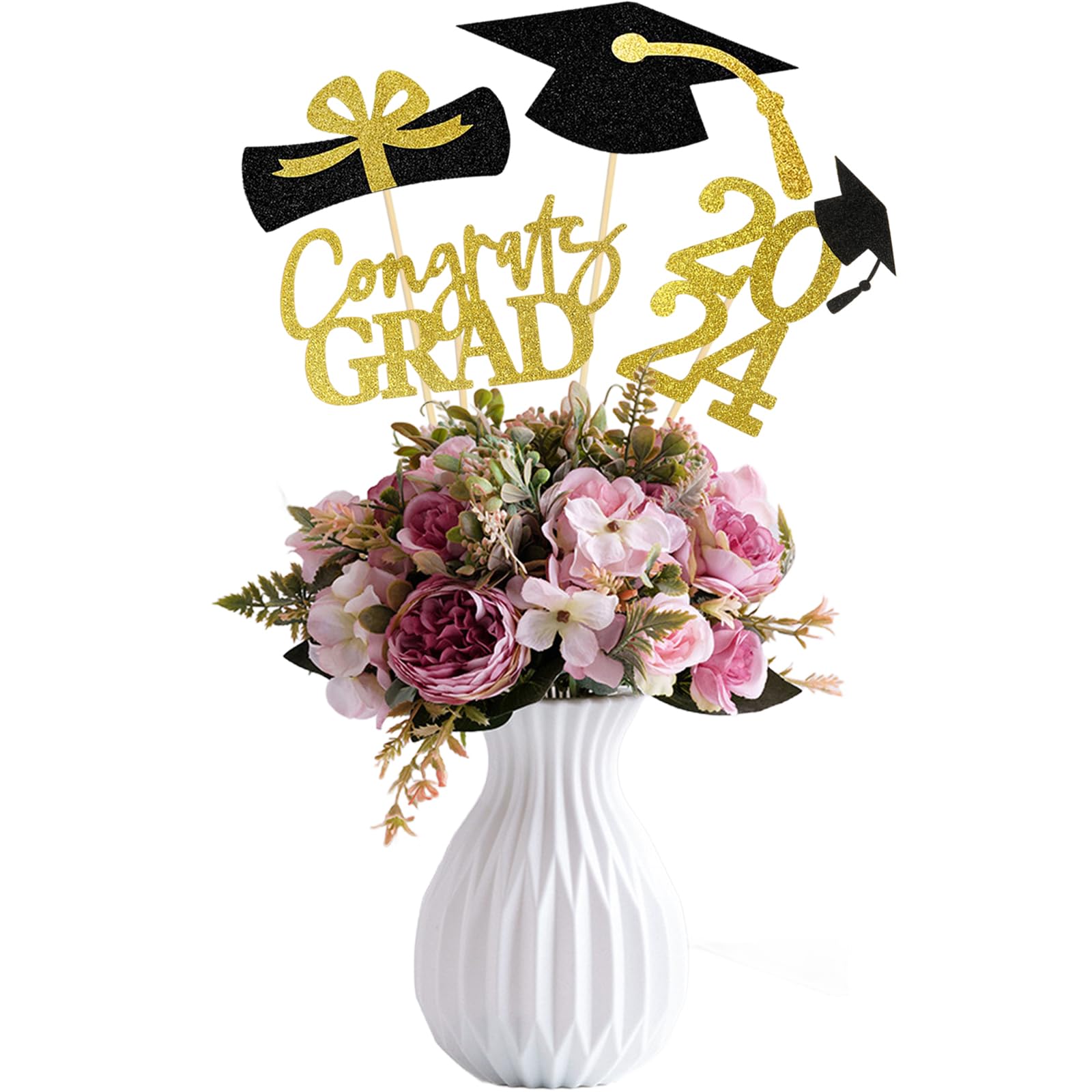 Graduation Decorations Class of 2024 - 16 PCS Black and Gold Graduation Centerpieces for Tables, 2024 Graduation Party Decorations, Graduation Party Supplies Table Toppers Class of 2024