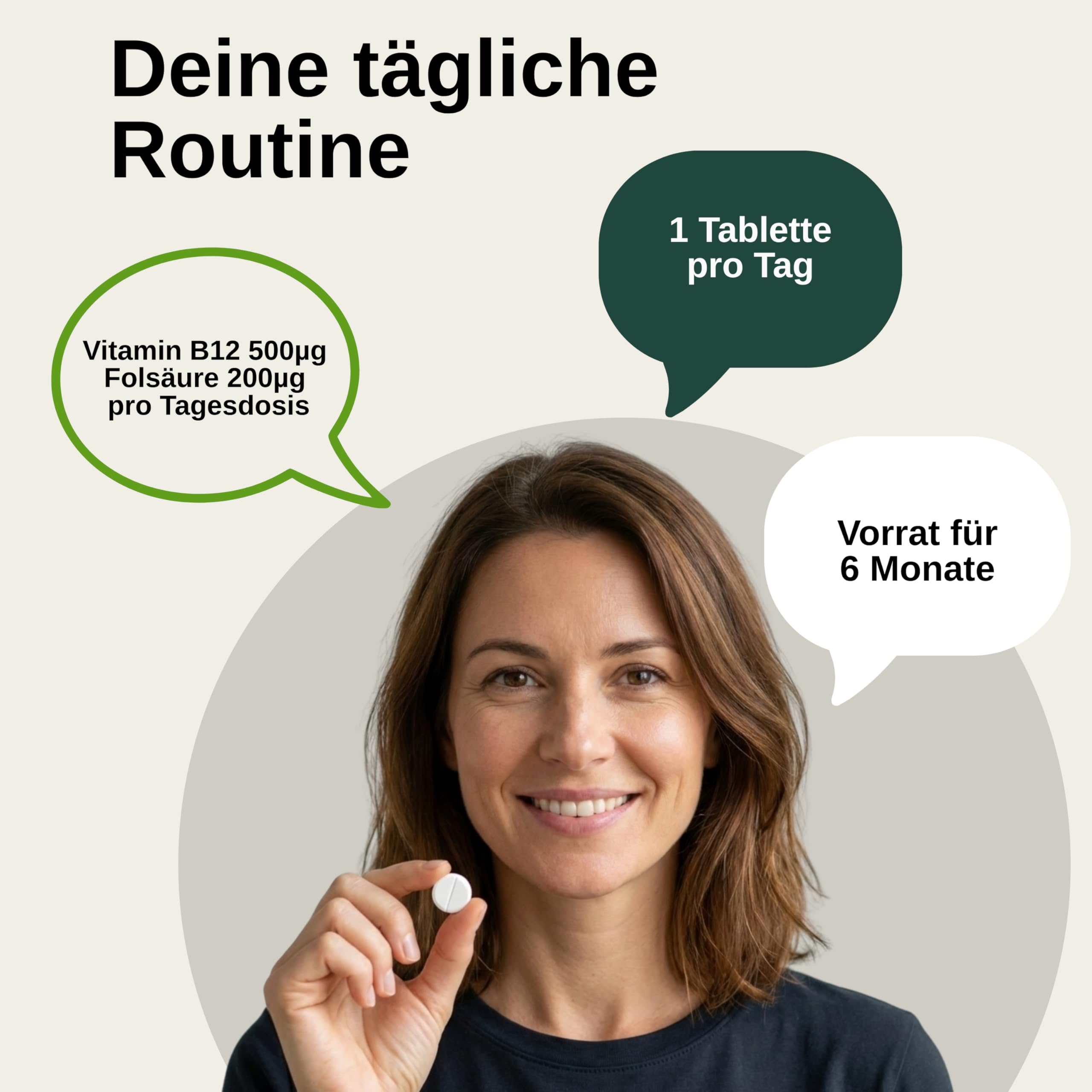 Vita Elements Vitamin B12 mit Folsäure - 180 Tabletten - Hochdosiert - Methylcobalamin - 6 Monate Vorrat - Vegan - Ohne Zusätze – Laborgeprüft