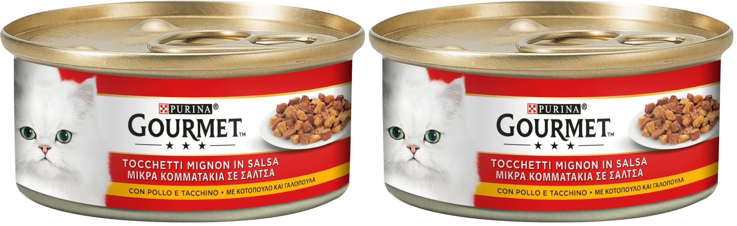 Purina Gourmet Rosso Umido Gatto Tocchetti Mignon Pollo e Tacchino 24 Lattine da 195g Ciascuna (Confezione da 2)