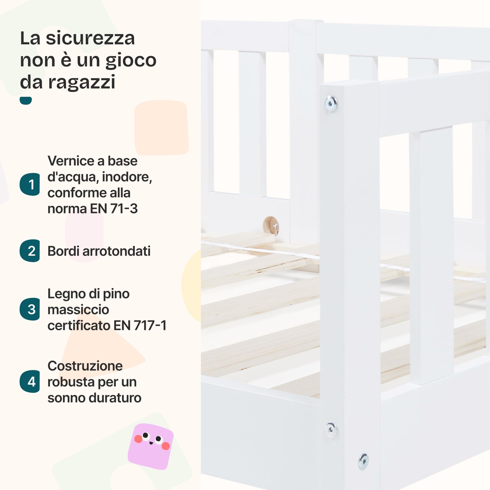 [en.casa] Letto per Cameretta con Barriera Protezione Anticaduta Struttura Letto Singolo Montessori in Legno di Pino con Zona di Riposo 80 x 160 cm - Bianco