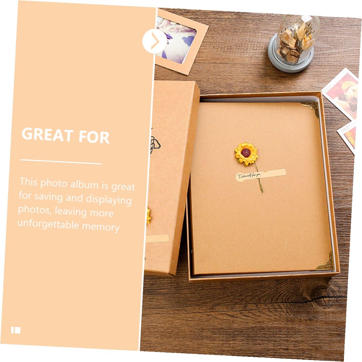 Álbum de Fotos Artesanal DIY de Recortes en Papel Kraft, Tamaño Compacto Páginas Amarillas para Pegar Fotos, Libro Decorativo para Bodas, Cumpleaños y Recuerdos Familiares