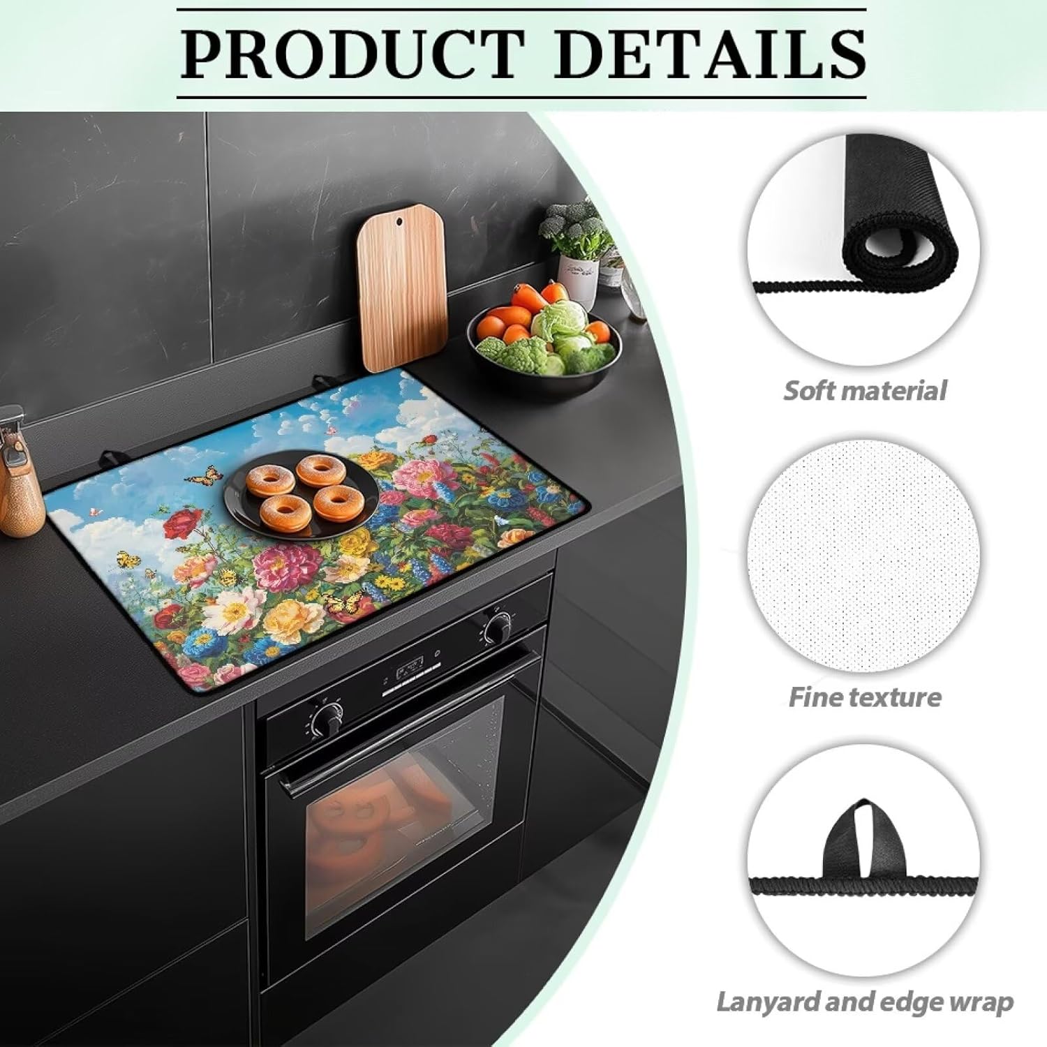 Peony Daisy Flower Print Electric Stove Top Cover 29.18 x 20.96 inch Butterfly Cloud Print Glass Cooktop Cover Dish Drying Mat Waterproof Range Table Covers for Flat RV Range