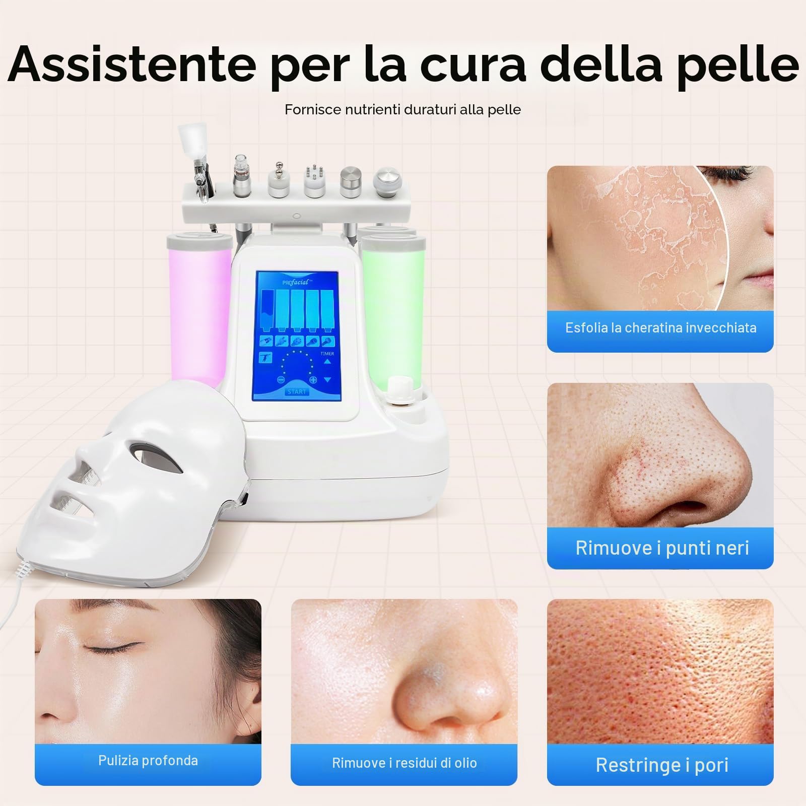 Toning, macchina per la pulizia della pelle 7 in 1, macchina di bellezza, pulizia profonda, Beauty Face Care Machine, maschera LED per la cura del viso, multifunzione, per famiglie, centri di