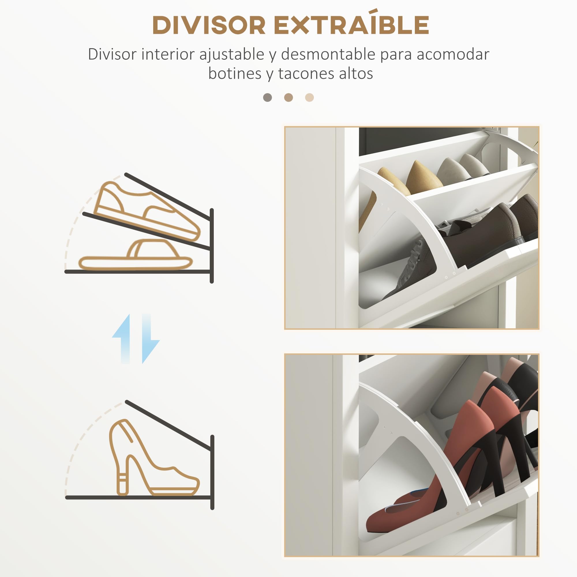 HOMCOM Zapatero Estrecho con 2 Puertas para 10 Pares 58x24x105 cm Blanco | Zapatero Entrada Recibidor, Estantes Ajustables, Compartimento Abierto