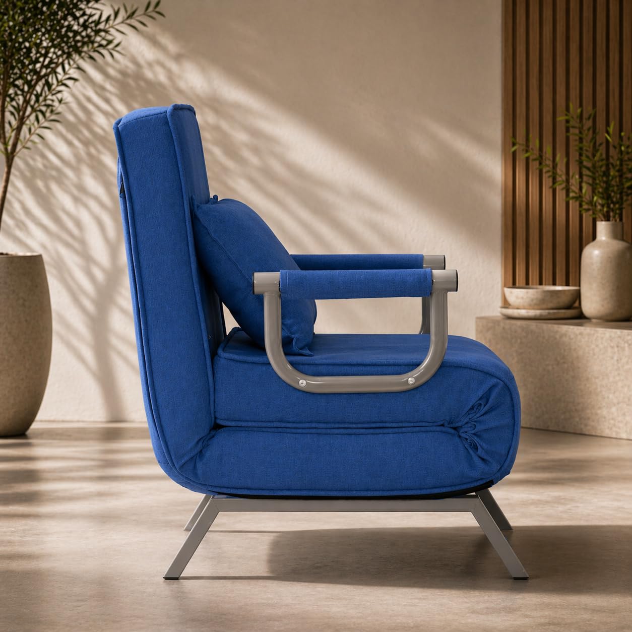 Schlafsessel Schlafsofa TED 3in1 mit Armlehne - Bettfunktion - Verstellbare Rückenlehne - inkl. Kopfkissen - Bis 200kg - Klappsessel Relaxsessel Sofabett Klappbett Gästebett Wohnzimmer Blau