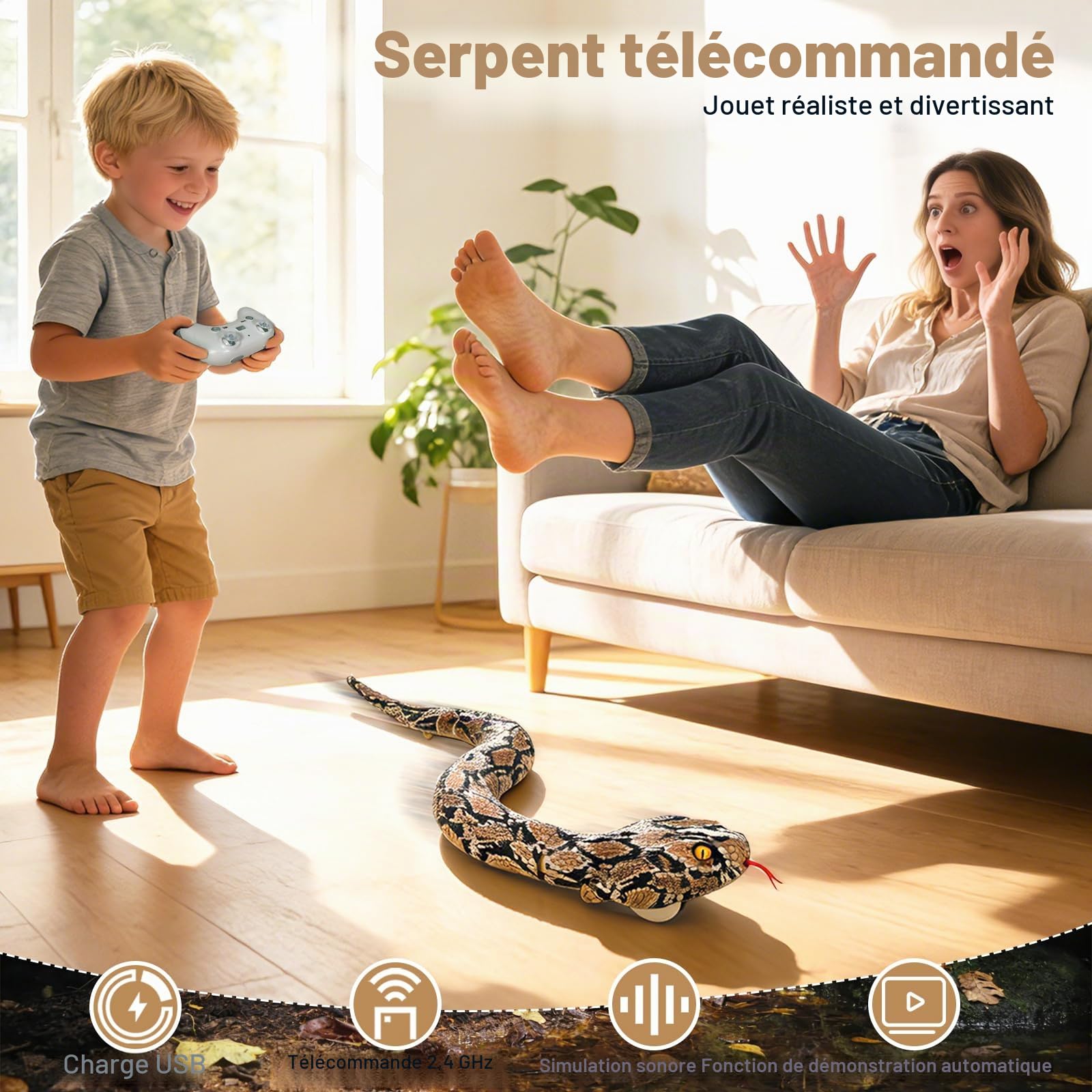 HILKKET Serpent Télécommandé 64cm Python Radiocommandé Jouet Farce RC Serpents Sol Eau 5 km/h Jouets Aquatiques Enfant 3 Ans+