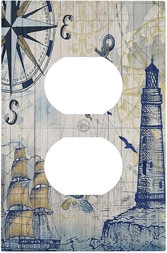 Faro náutico de velero de 1 cuadrilla, cubierta de salida dúplex placa frontal decorativa individual receptáculo eléctrico placa de pared brújula