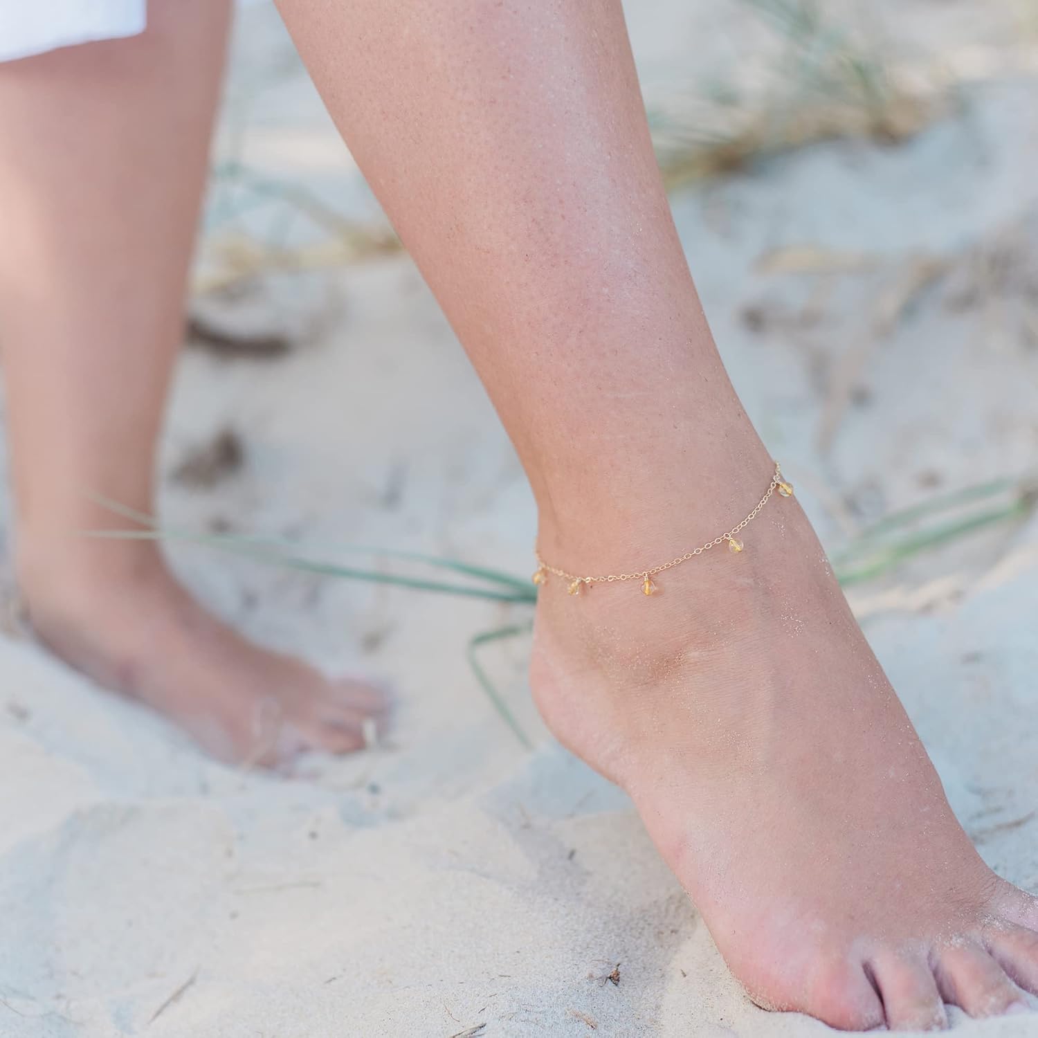Luna Tide Citrine Bead Drop Anklet in 14k Gold Fill
