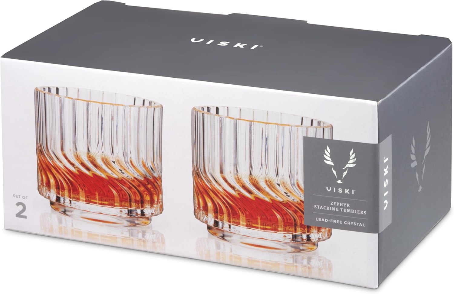 Viski Zephyr Crystal Lowball Tumblers, Elegant Cut Crystal Whiskey Glasses, Perfect for Scotch, Bourbon, Cocktails, and Neat Spirits, Ideal for Hosting Parties, Home Bar Accessories, 8.5 oz, Set of 2 - Image 9