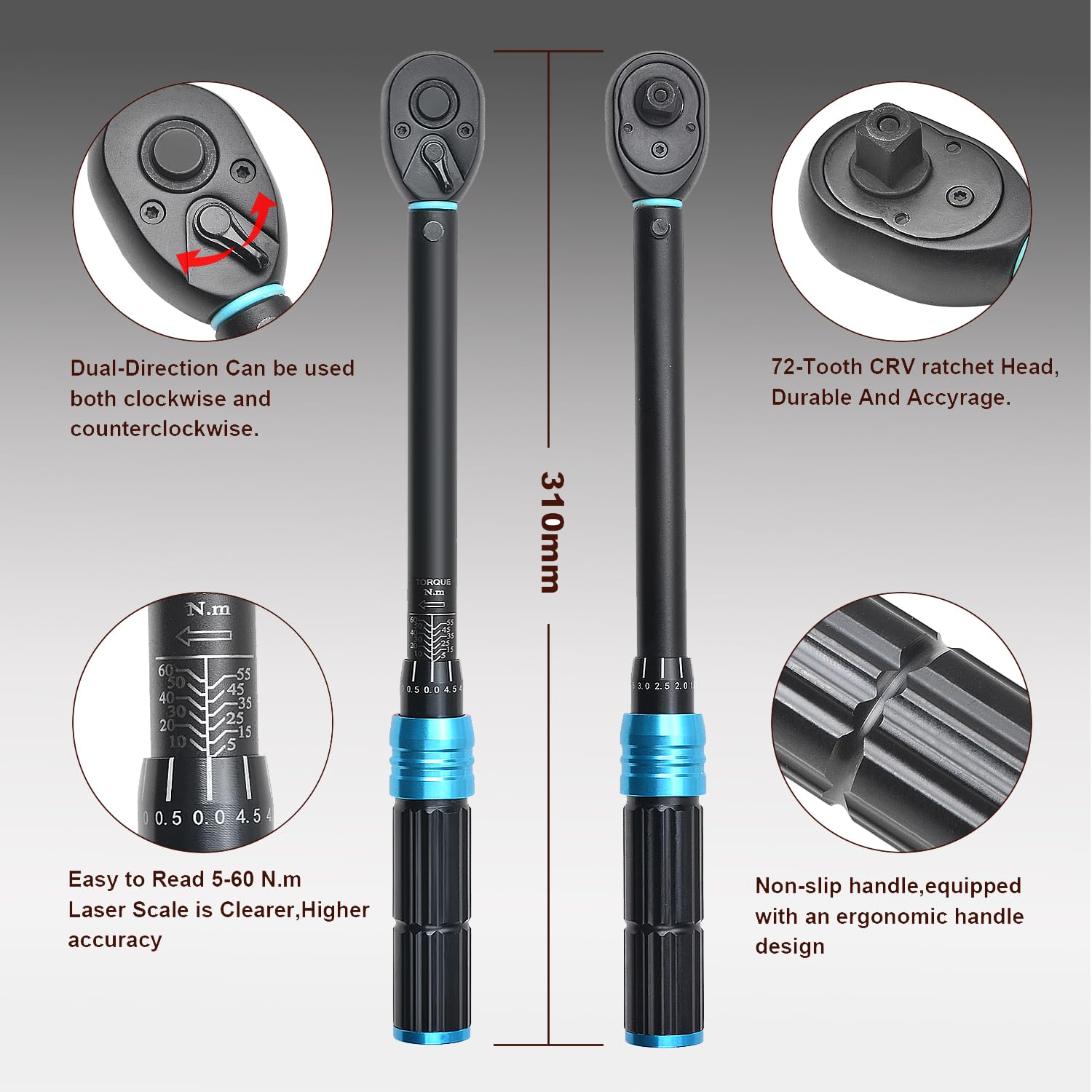 Chiave Dinamometrica Regolabile Zoomtools 3/8 - Range 5-60 Nm, Con Punte 8-10-14-16 Mm E Adattatori