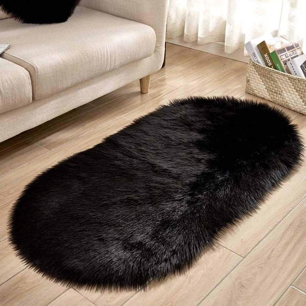 YIWOYI Rugs Living Room Large,rugs Bedroom,bedroom Rugs,Soft Faux Sheepskin Fur Chair Cushion Area Rugs for Bedroom Floor Plush Carpet White Bedside Mat (black,50x80cm)