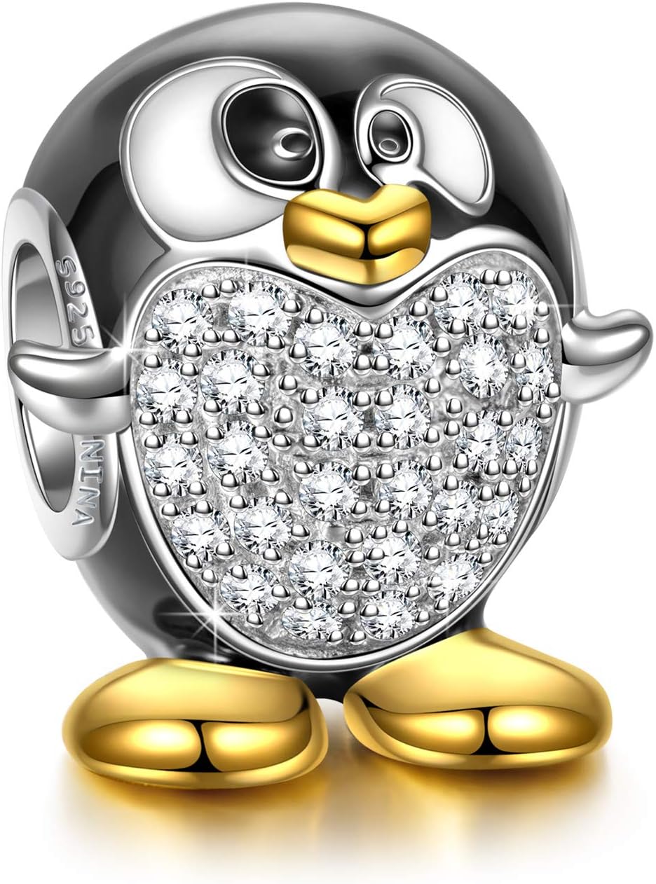 NINAQUEEN® Charms/Penguin/ 925 Silver, Enamel, with Gift Box, Antibacterial Properties! Women's Jewellery~
