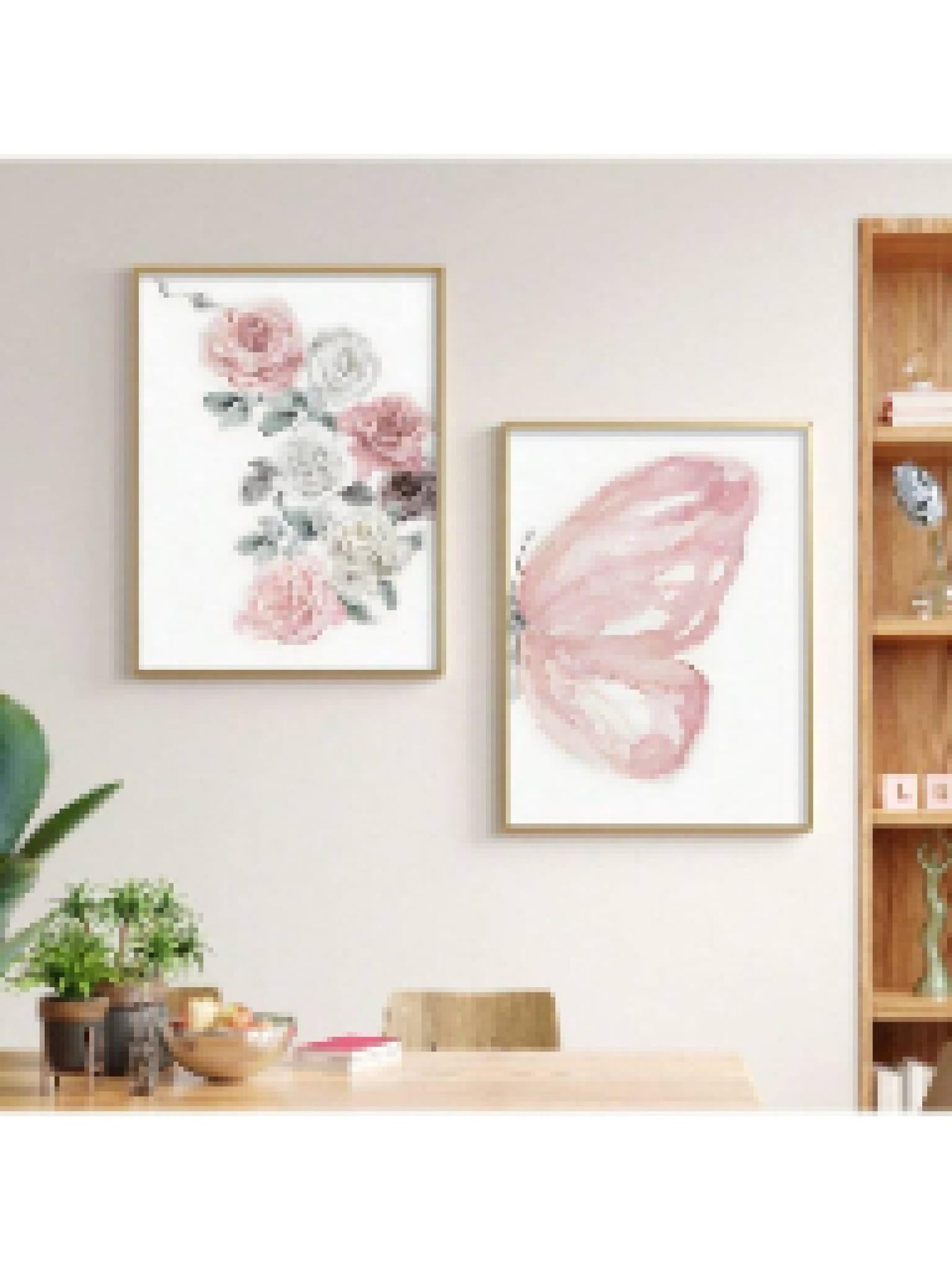 lianyibo 2 impresiones artísticas de pared con mariposas y rosas en acuarela rosa y gris Decoración floral botánica con mariposas para habitación estética 60 x 80 cm marcos