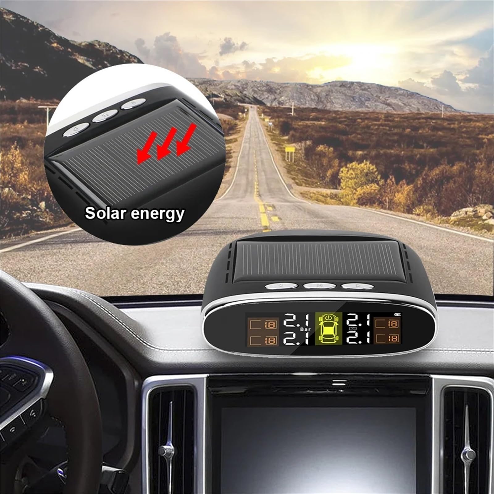 Allarme per Auto di Sensori Sistema di Monitoraggio della Pressione dei Pneumatici per Auto | Avviso di temperatura con 4 sensori interni/esterni Energia solare TPMS