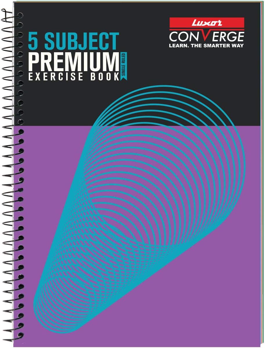 Luxor 5 Subject Spiral Premium Exercise Notebook, Single Ruled - (21cm x 29.7cm), 250 Pages