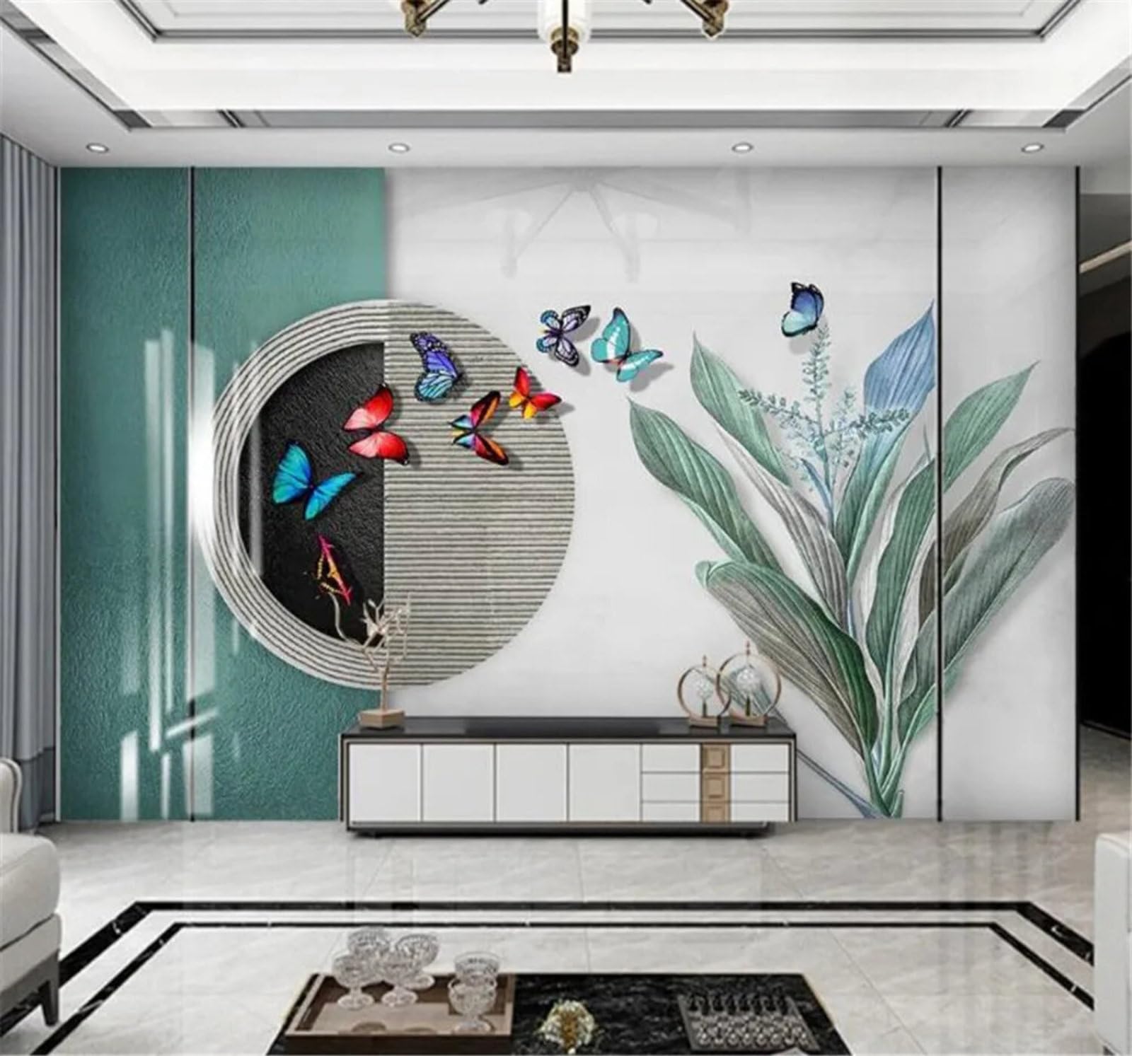 Xlming 400Cm×280Cm(B×H) Three Dimensional Relief Geometric Botanical Leaves Butterflies 3D Wallpaper Silky Texture Home Study Office Grey Dining Room Sofa Bedroom Living Room Tv Backdrop-400Cm×280Cm